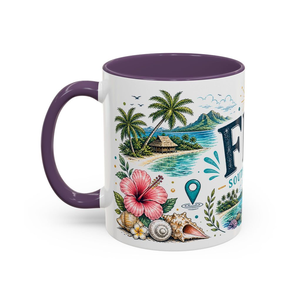 Fiji Coffee Mug | Travel Destination Souvenir Gift | Accent Color Ceramic 11oz 15oz
