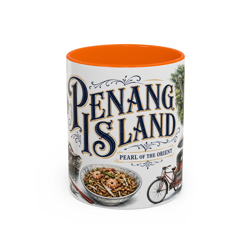 Penang Island Coffee Mug | Malaysia Travel Souvenir | Vintage Illustrated City Gift | 11 oz 15 oz Accent Mug