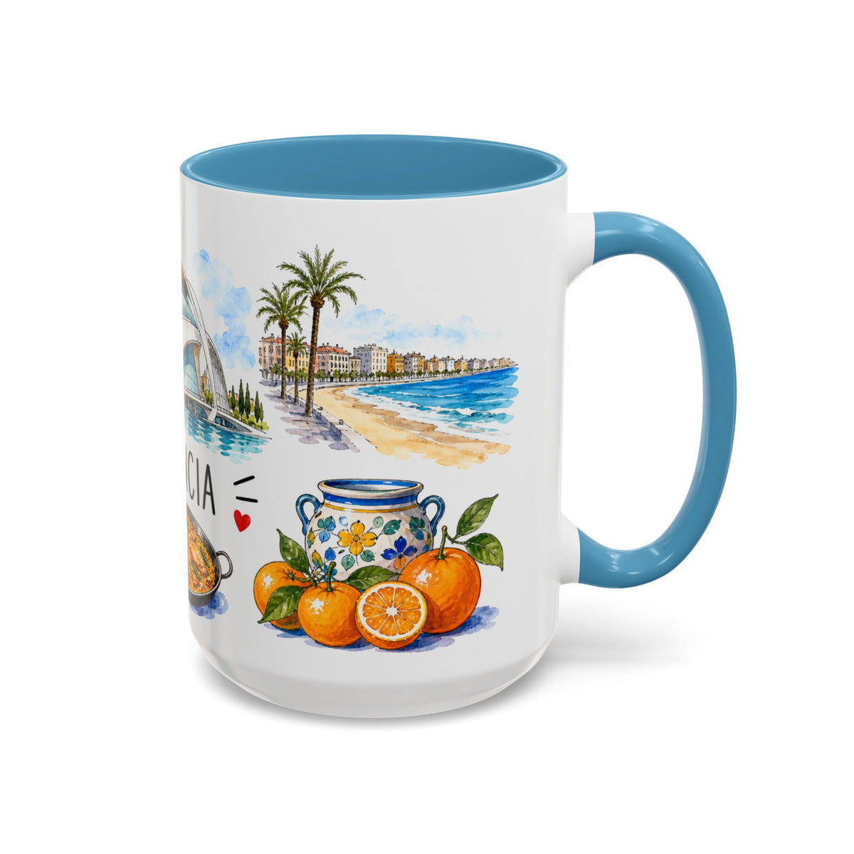 Valencia Illustrated Travel Mug | City Souvenir Accent Coffee Mug | 11oz 15oz Ceramic Cup