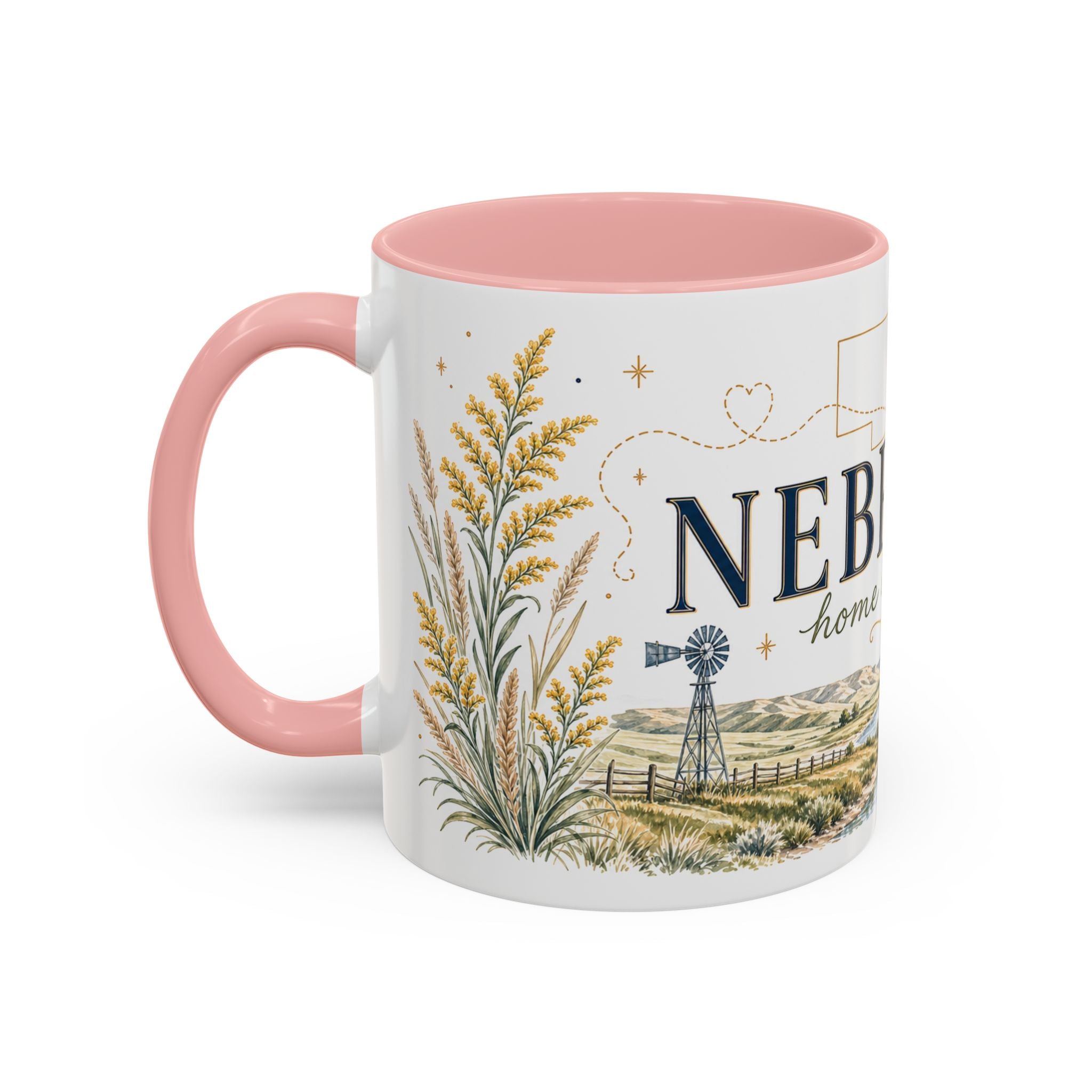 Nebraska State Mug | Moving Away, Long Distance Friendship Gift | Botanical Landscape Accent Mug