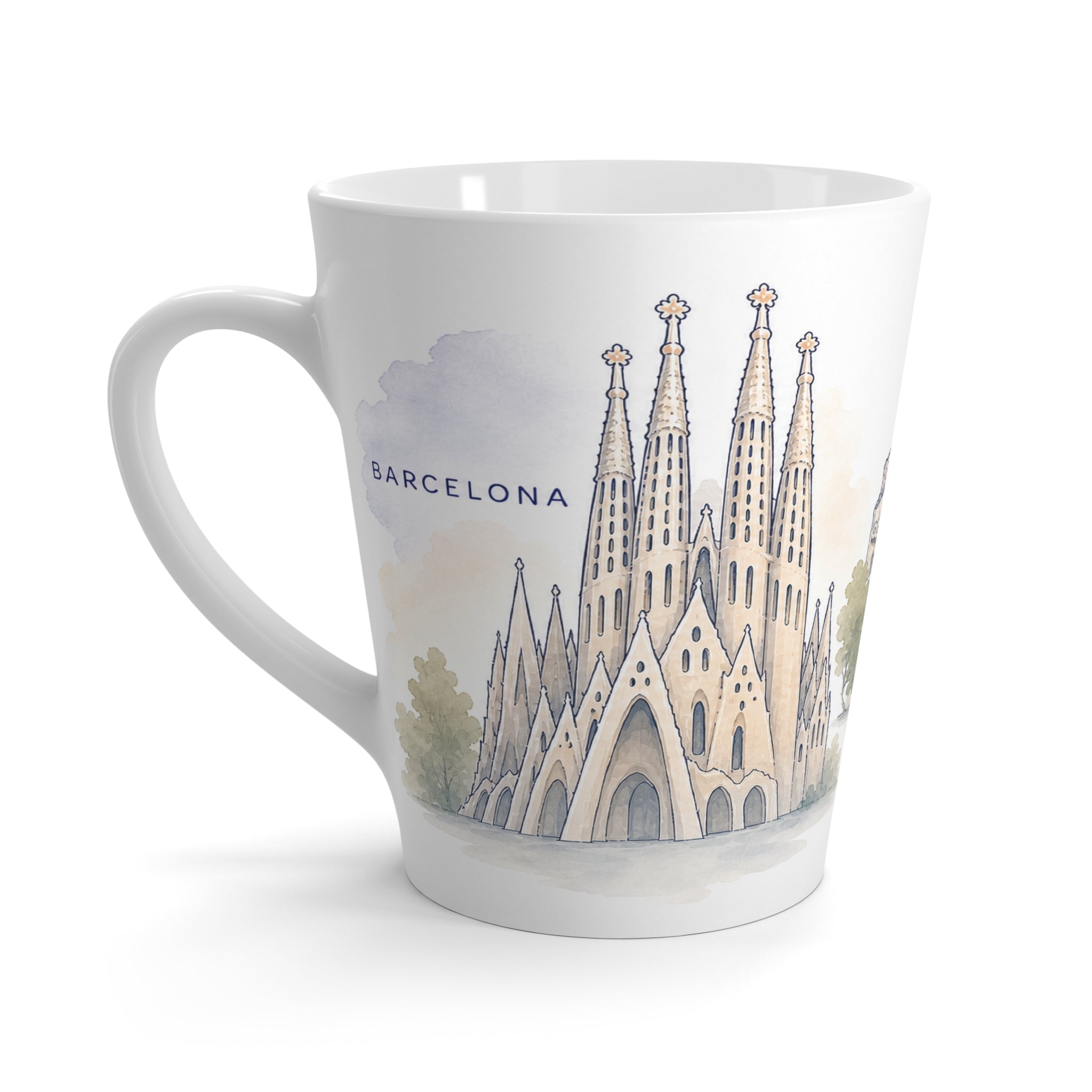 Barcelona Latte Mug | Watercolor City Travel Mug | 12 oz Ceramic Souvenir Gift