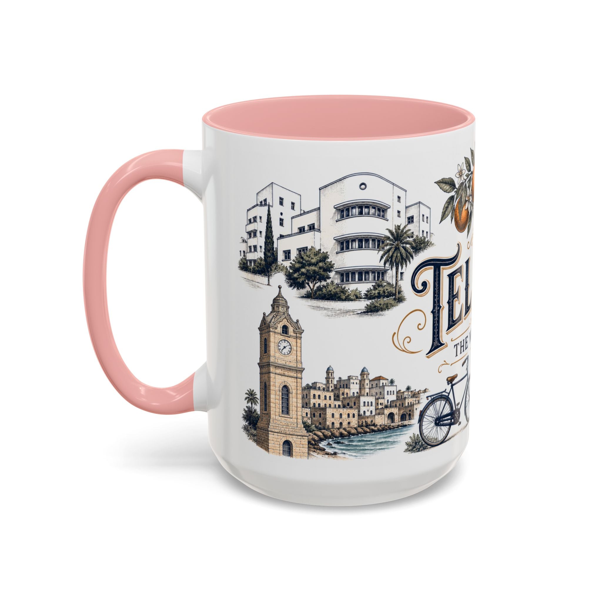 Tel Aviv Coffee Mug | Israel Travel Souvenir | Vintage Illustrated City Gift | 11 oz 15 oz Accent Mug