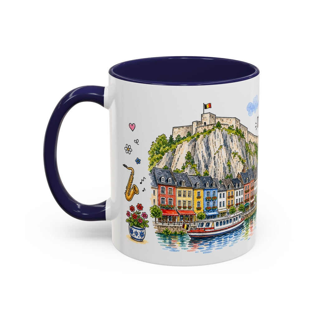 Dinant Illustrated Travel Mug | Belgium Souvenir Accent Coffee Mug | 11oz 15oz Ceramic Cup