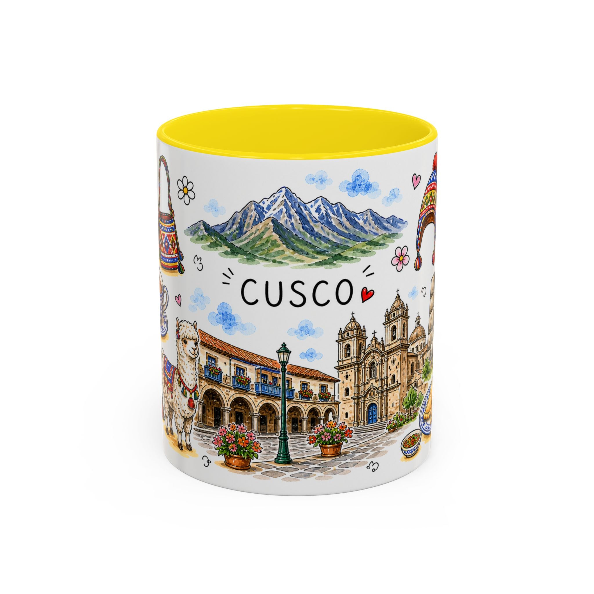 Cusco Illustrated Travel Mug | City Souvenir Accent Coffee Mug | 11oz 15oz Ceramic Cup