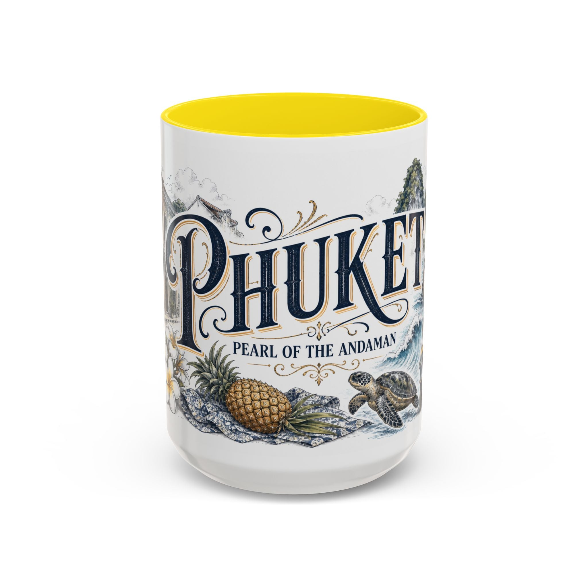 Phuket Coffee Mug | Thailand Travel Souvenir | Vintage Illustrated City Gift | 11 oz 15 oz Accent Mug