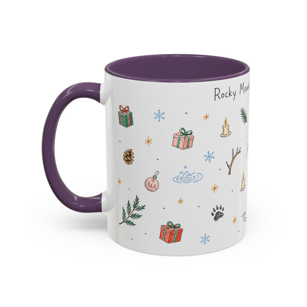 Rocky Mountain National Park Christmas Mug | Watercolor Travel Souvenir | Holiday Gift | Accent Ceramic Coffee Cup 11oz 15oz