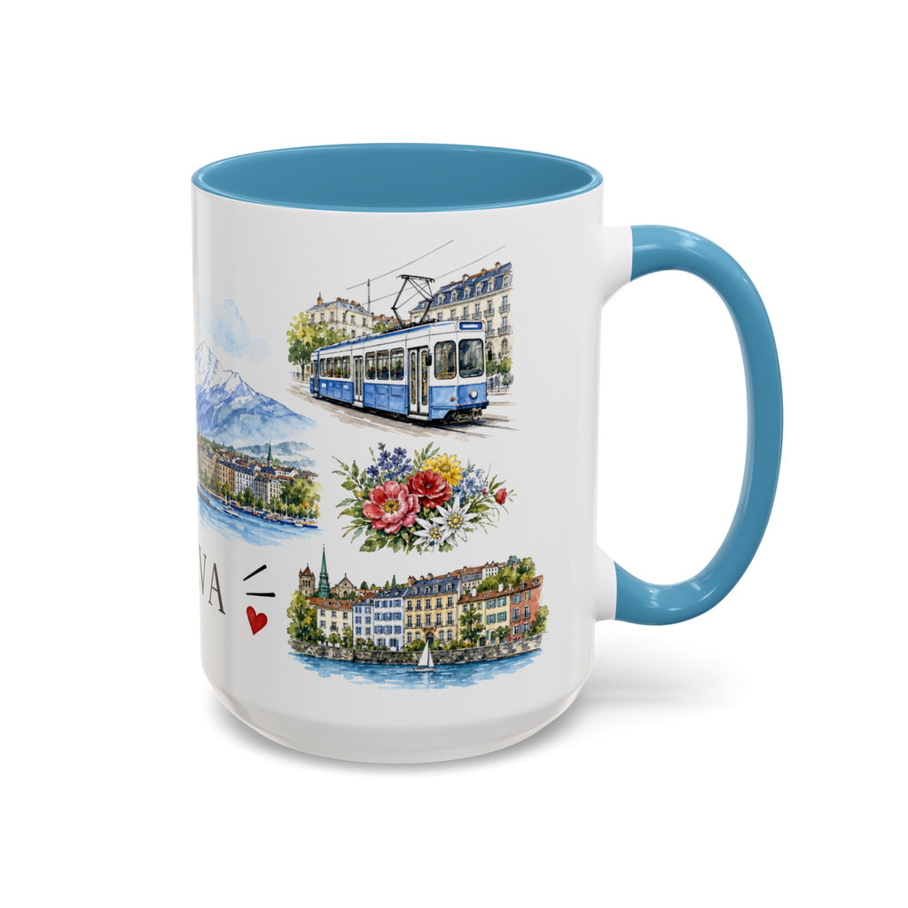Geneva Illustrated Travel Mug | City Souvenir Accent Coffee Mug | 11oz 15oz Ceramic Cup