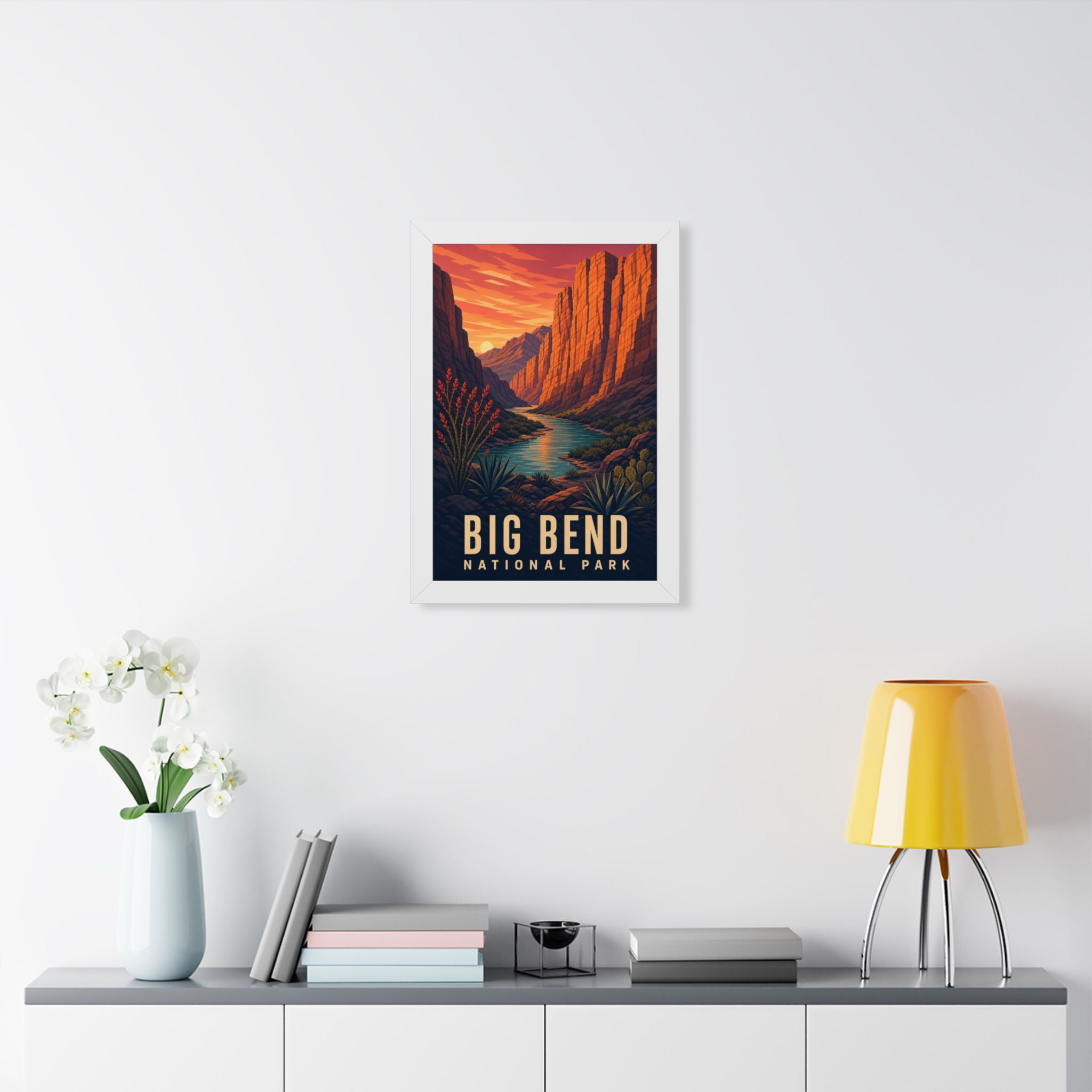 Big Bend National Park Framed Poster | Vintage Travel Wall Art | Black Walnut White Frame | 16x24 20x30