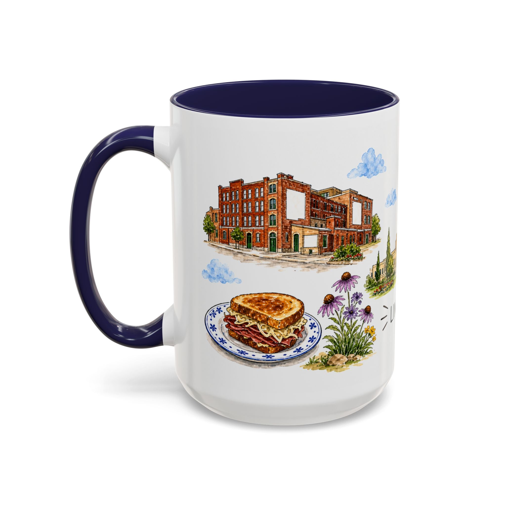 Lincoln Illustrated Travel Mug | City Souvenir Accent Coffee Mug | 11oz 15oz Ceramic Cup