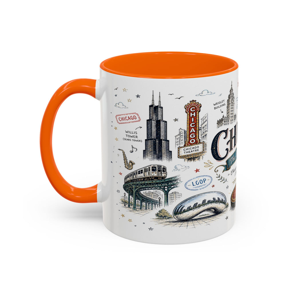 Chicago Coffee Mug | Illinois Souvenir City Gift | Accent Color Ceramic 11oz 15oz
