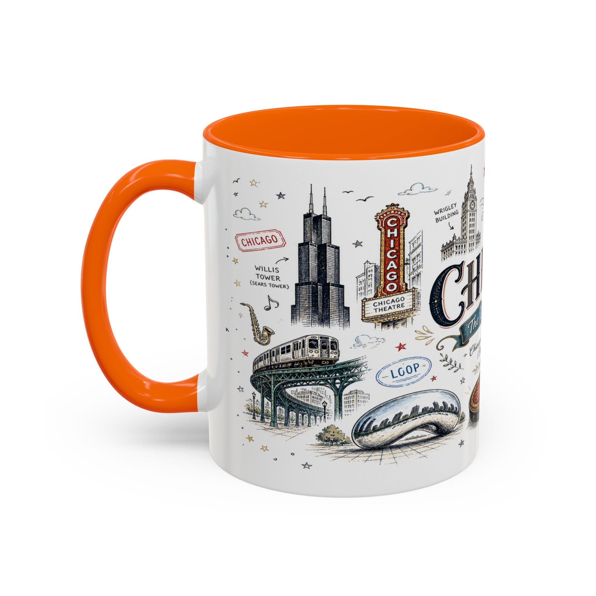 Chicago Coffee Mug | Illinois Souvenir City Gift | Accent Color Ceramic 11oz 15oz