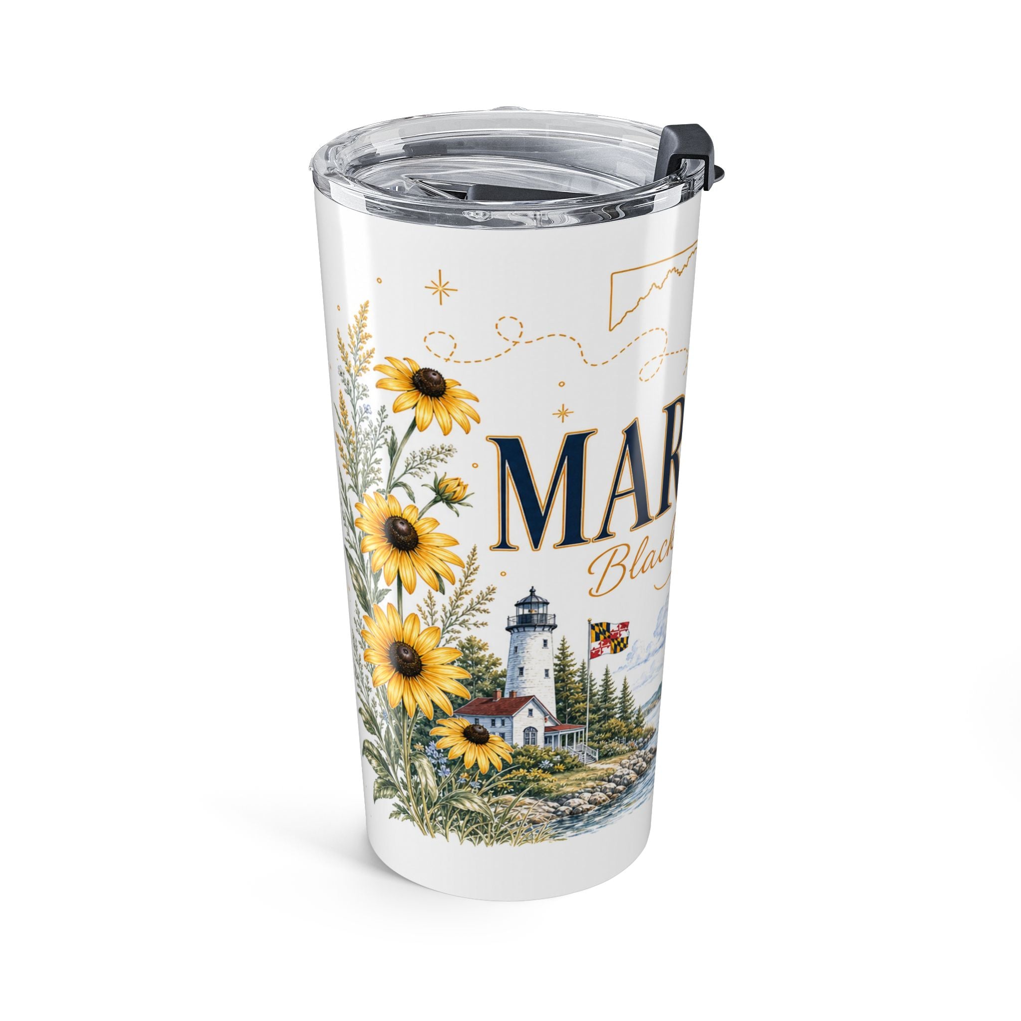 Maryland State Flower 20oz Tumbler | Black-eyed Susan Botanical State Flower Gift | Insulated Stainless Steel Travel Cup