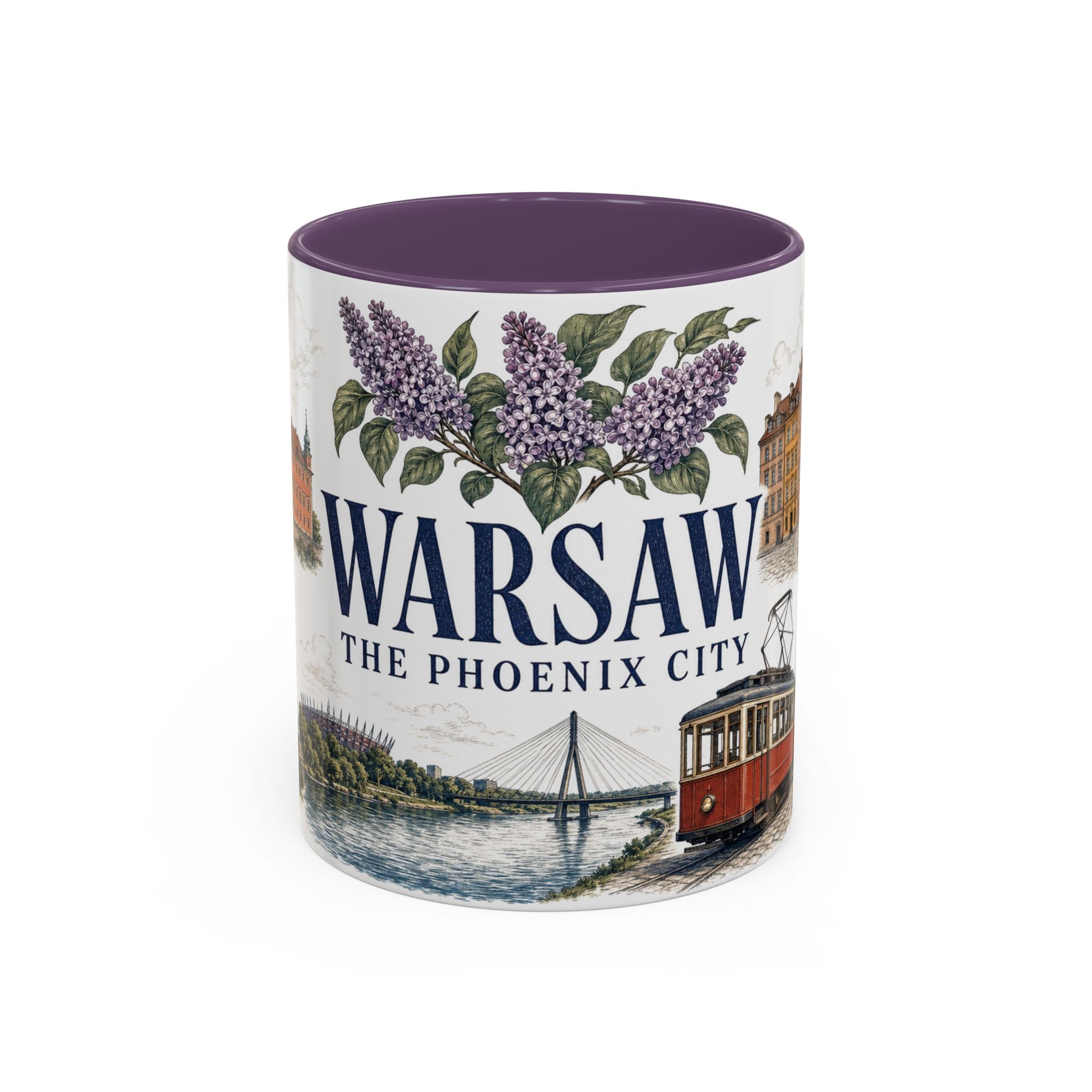 Warsaw Coffee Mug | Poland Travel Souvenir | Vintage Illustrated City Gift | 11 oz 15 oz Accent Mug