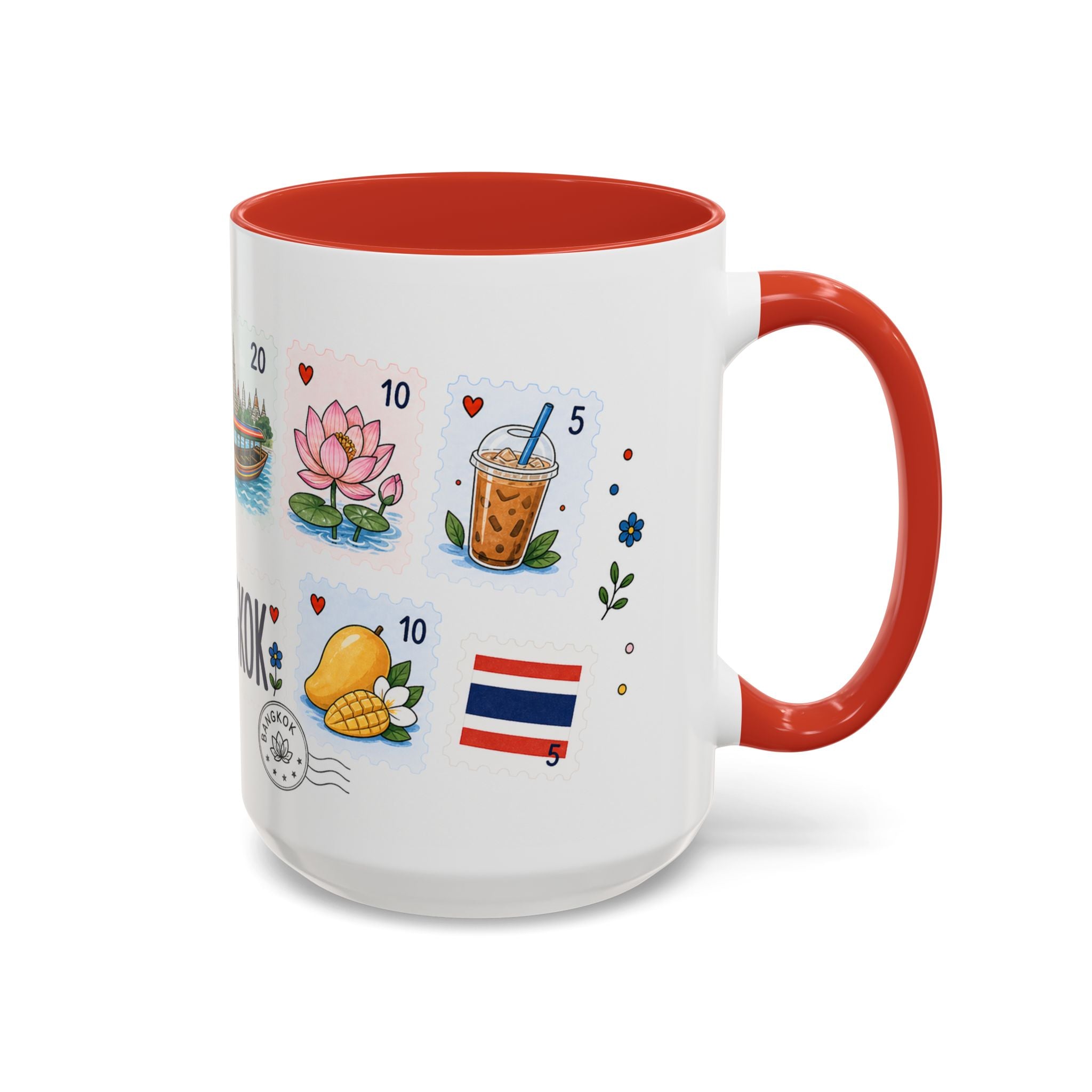 Bangkok Coffee Mug | Postage Stamp Collage Mug | Travel Souvenir Accent Cup 11oz 15oz