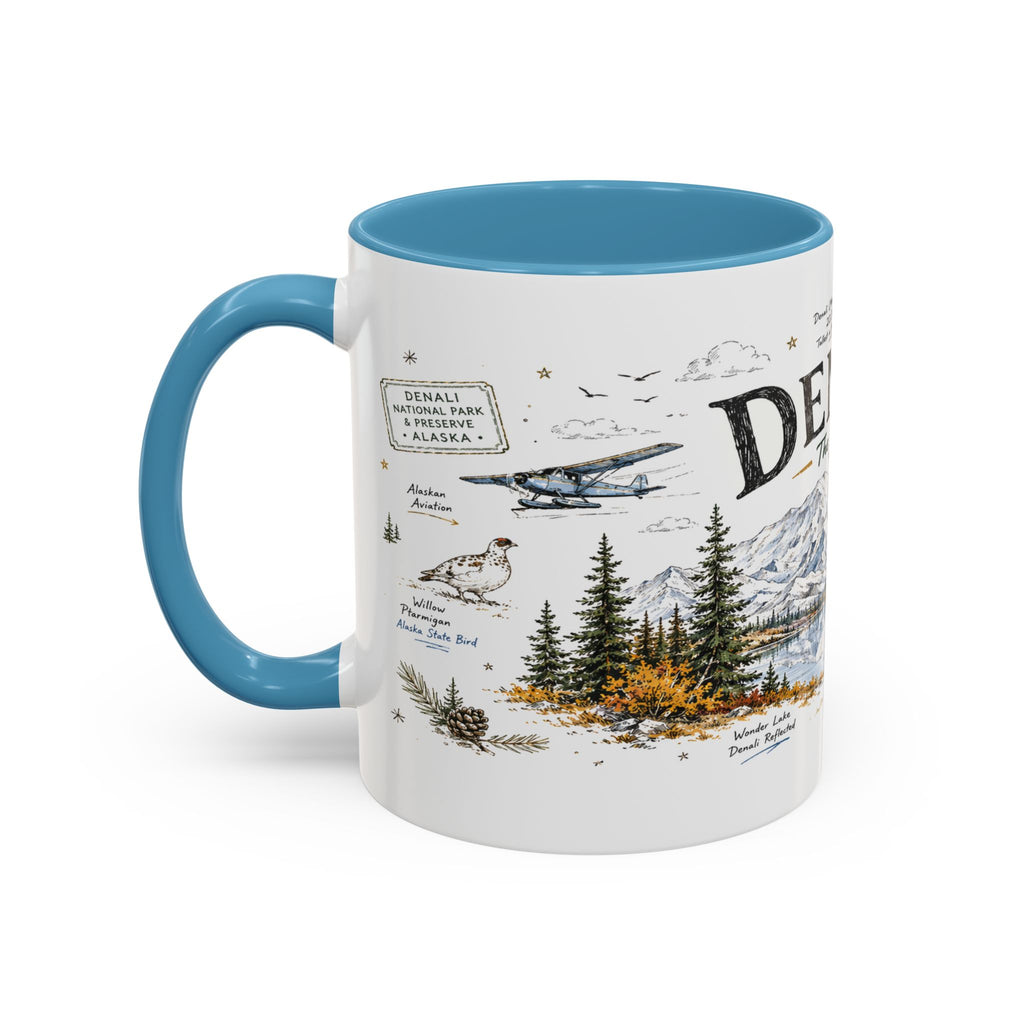 Denali National Park Coffee Mug | Alaska National Park Hiking Gift | Accent Color Ceramic 11oz 15oz