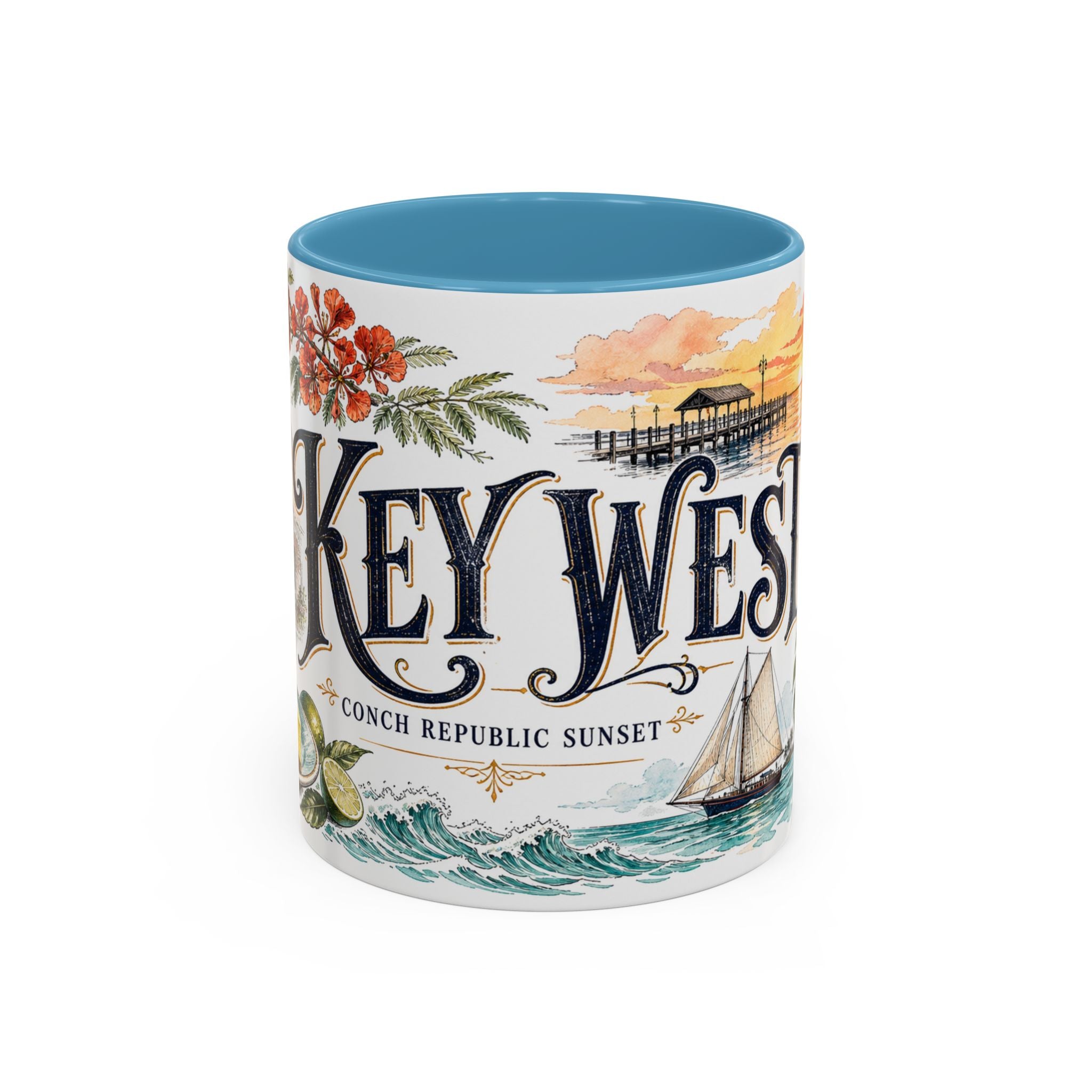 Key West Coffee Mug | United States Travel Souvenir | Vintage Illustrated City Gift | 11 oz 15 oz Accent Mug