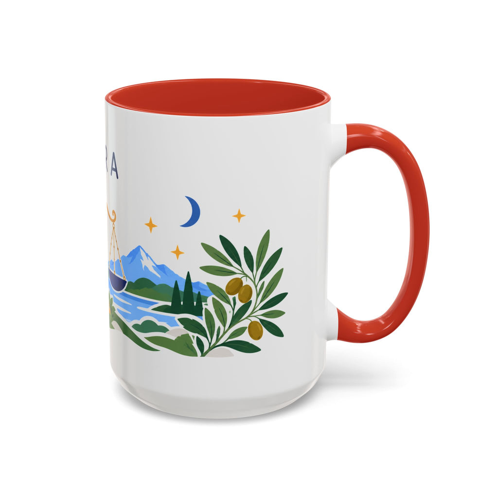 Libra Zodiac Coffee Mug | Scales and Rose Design | Astrology Birthday Gift | 11 oz 15 oz Ceramic Accent Mug