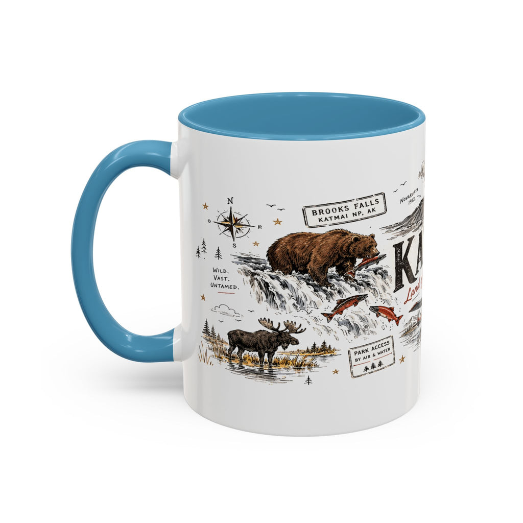 Katmai National Park Coffee Mug | Alaska Bear Watching Wildlife Gift | Accent Color Ceramic 11oz 15oz