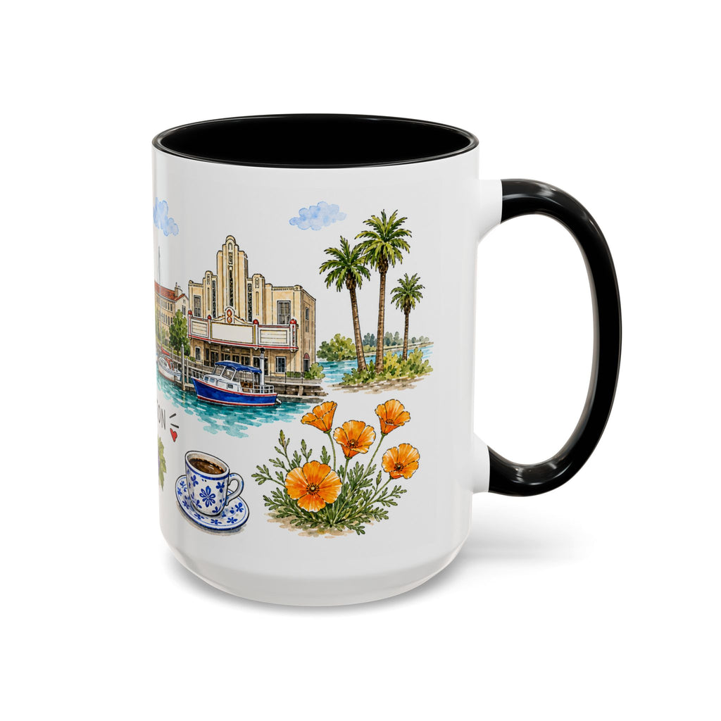 Stockton Illustrated Travel Mug | City Souvenir Accent Coffee Mug | 11oz 15oz Ceramic Cup