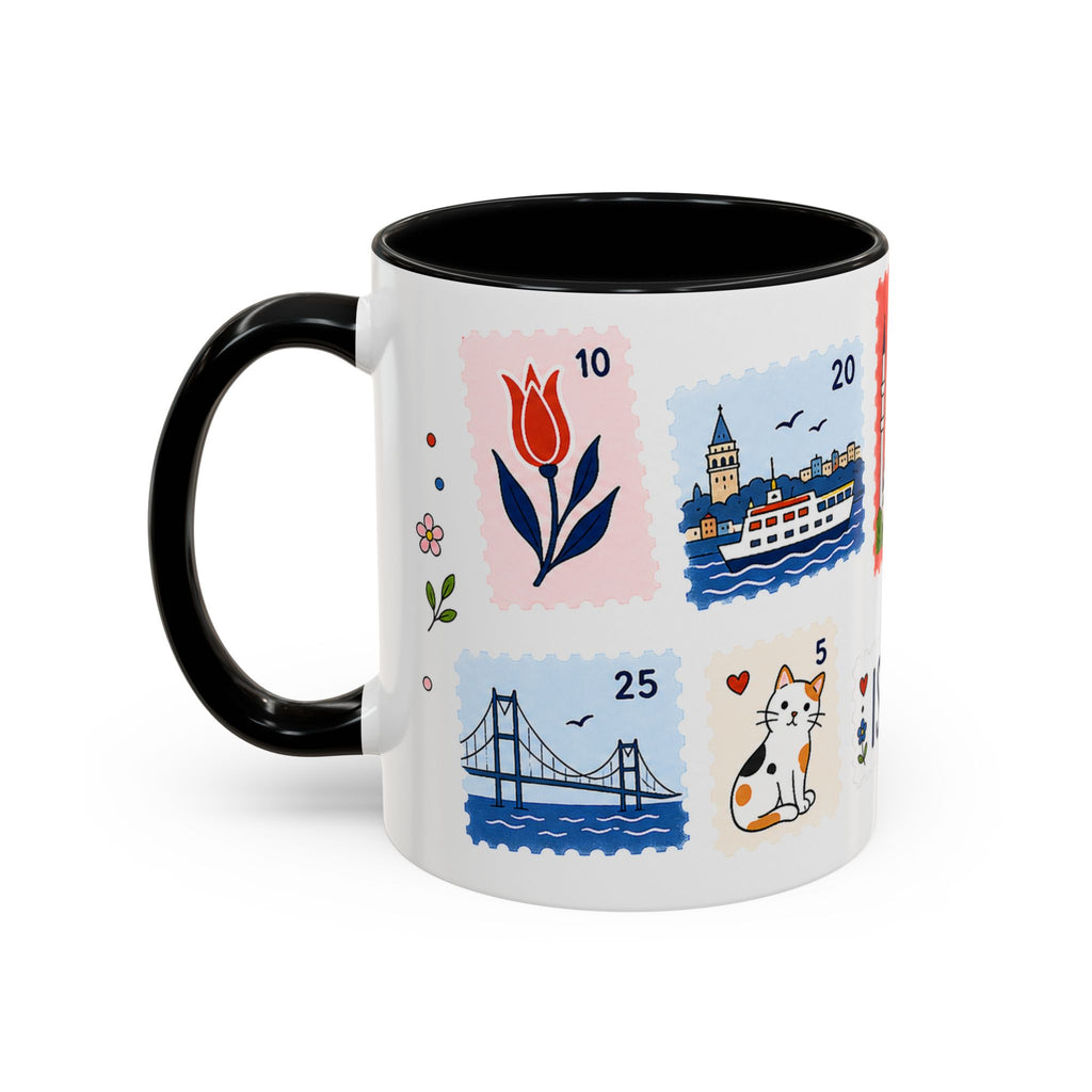 Istanbul Coffee Mug | Postage Stamp Collage Mug | Travel Souvenir Accent Cup 11oz 15oz