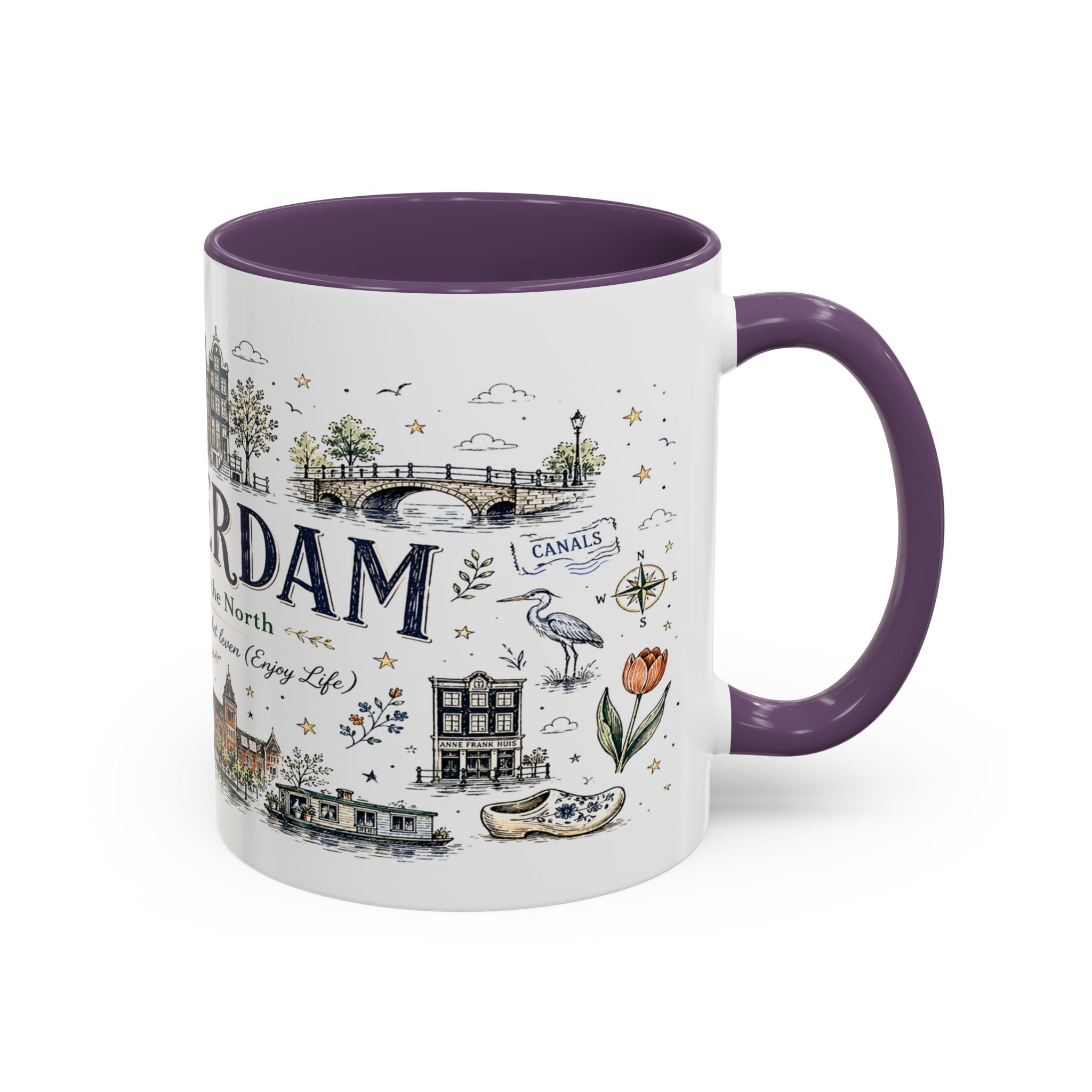 Amsterdam Coffee Mug | Netherlands Souvenir Travel Gift | Accent Color Ceramic 11oz 15oz