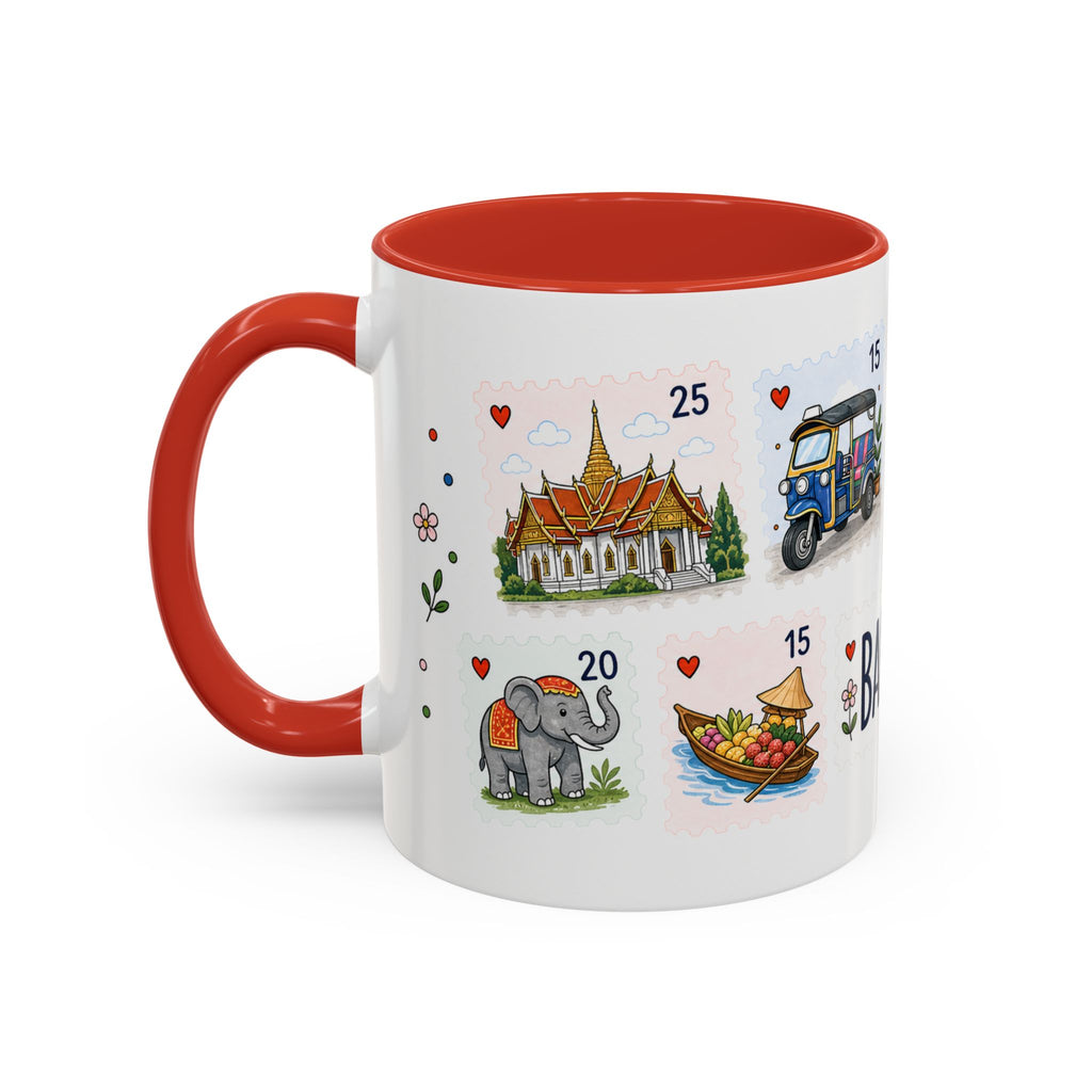 Bangkok Coffee Mug | Postage Stamp Collage Mug | Travel Souvenir Accent Cup 11oz 15oz