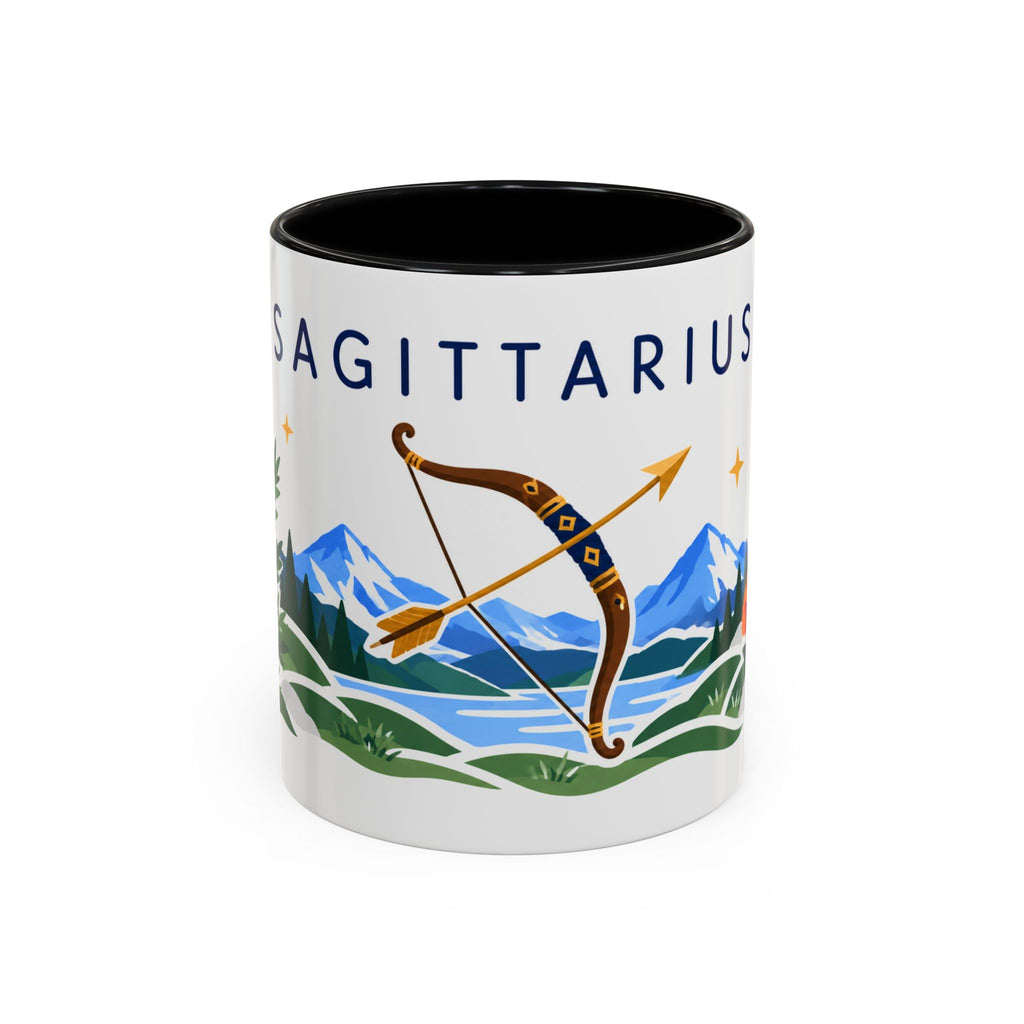 Sagittarius Zodiac Coffee Mug | Bow and Arrow Design | Astrology Birthday Gift | 11 oz 15 oz Ceramic Accent Mug