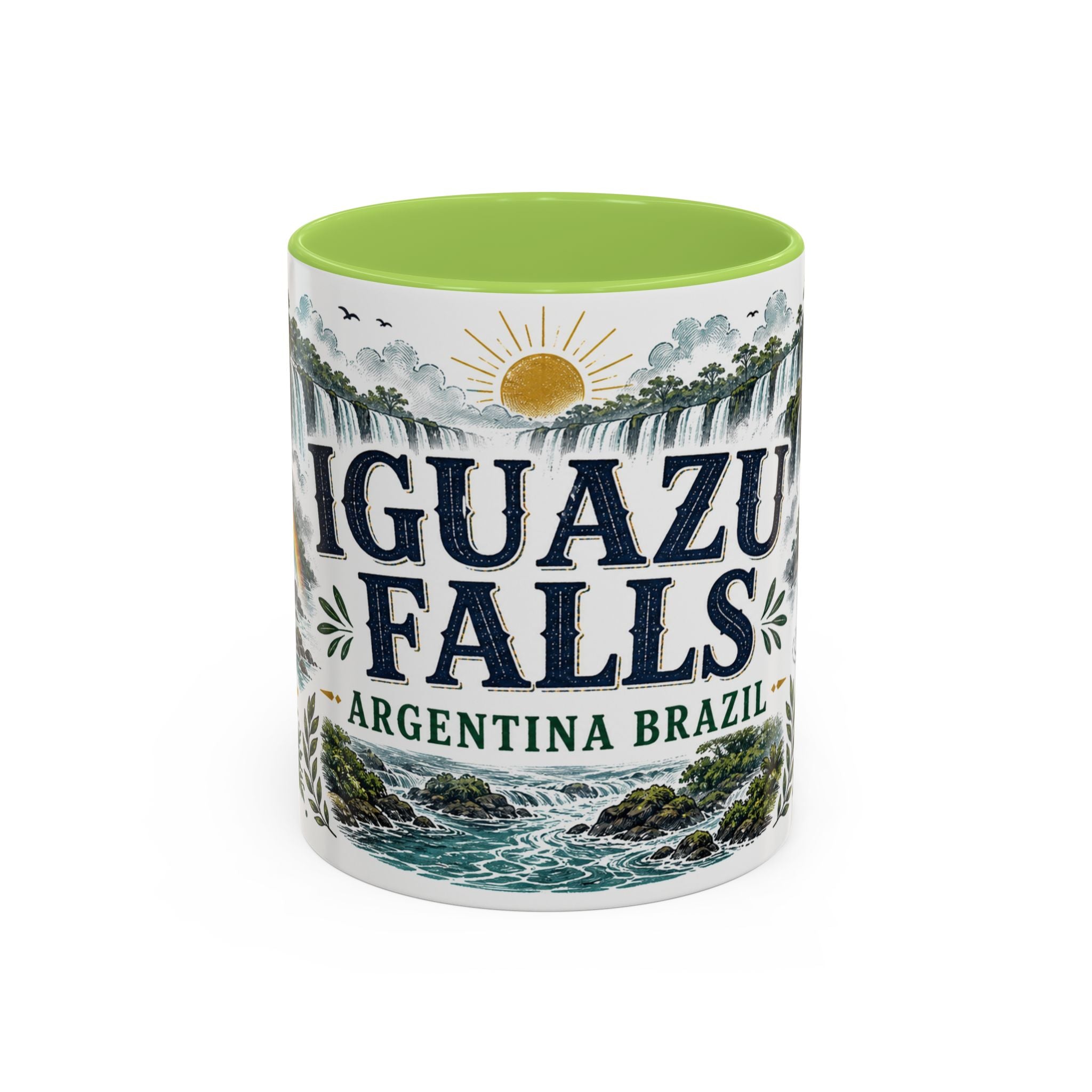 Iguazu Falls Coffee Mug | Travel Destination Souvenir Gift | Accent Color Ceramic 11oz 15oz