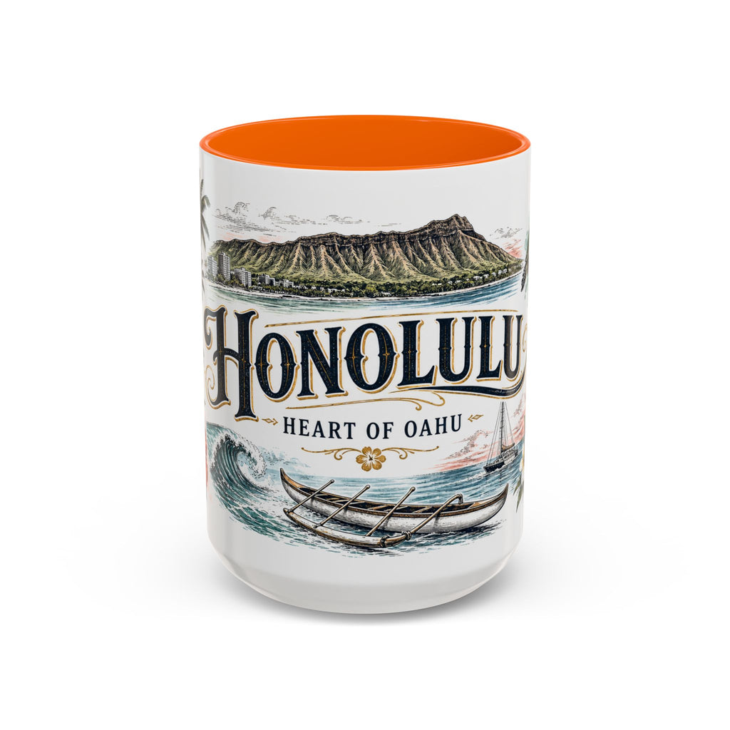 Honolulu Coffee Mug | United States Travel Souvenir | Vintage Illustrated City Gift | 11 oz 15 oz Accent Mug