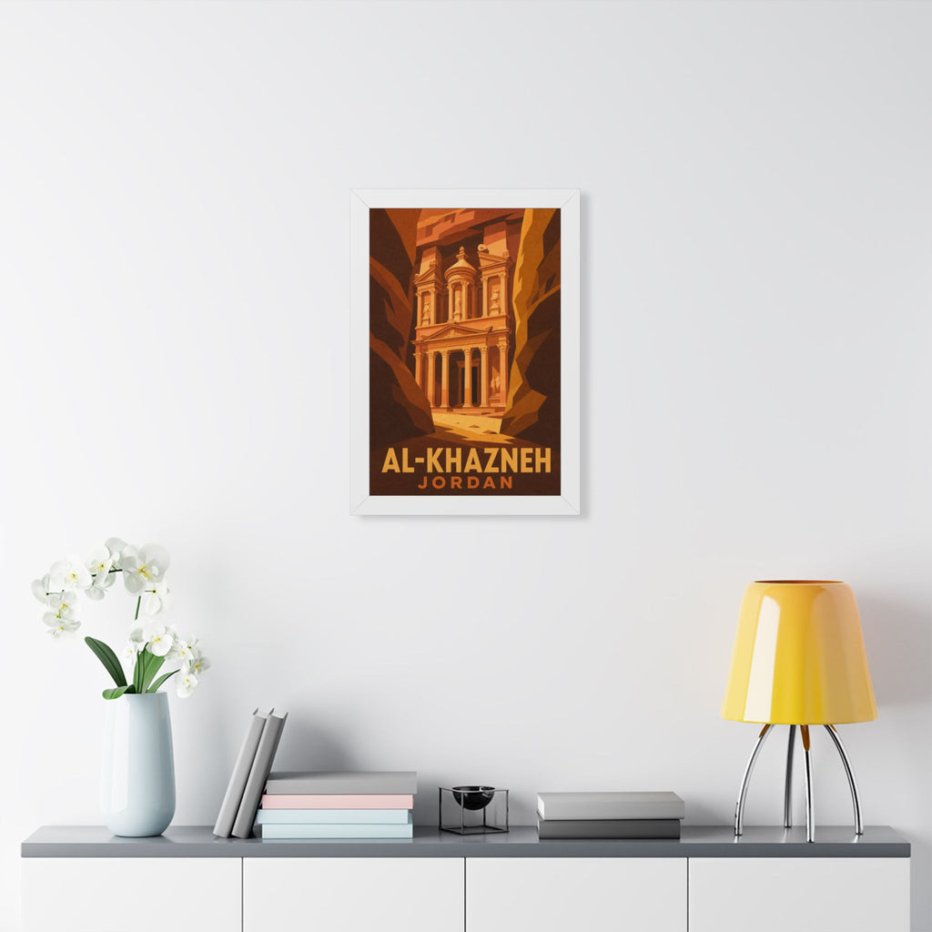 Al-Khazneh Petra Jordan Framed Poster | Vintage Travel Wall Art | Black Walnut White Frame | 16x24 20x30