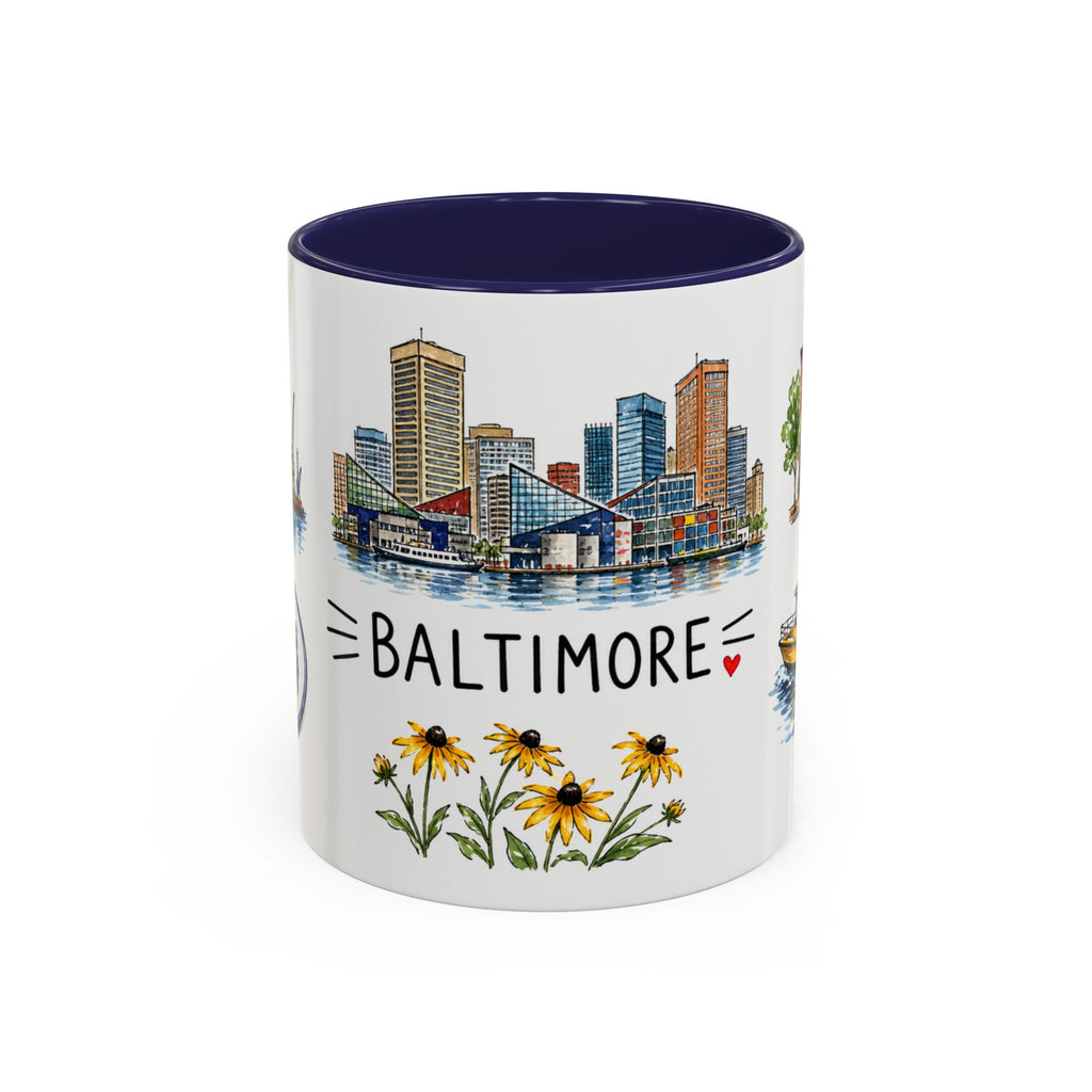 Baltimore Illustrated Travel Mug | City Souvenir Accent Coffee Mug | 11oz 15oz Ceramic Cup