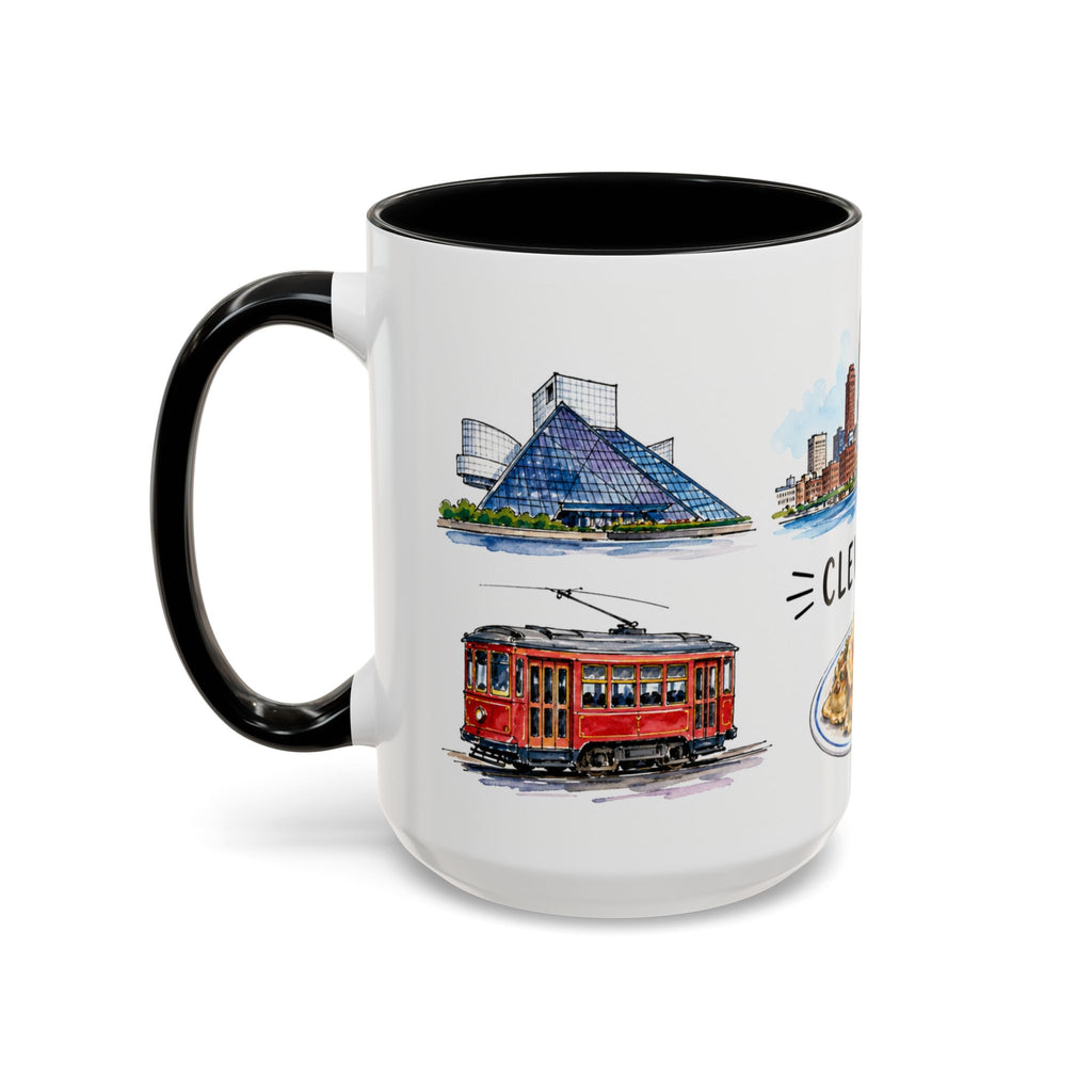 Cleveland Illustrated Travel Mug | City Souvenir Accent Coffee Mug | 11oz 15oz Ceramic Cup