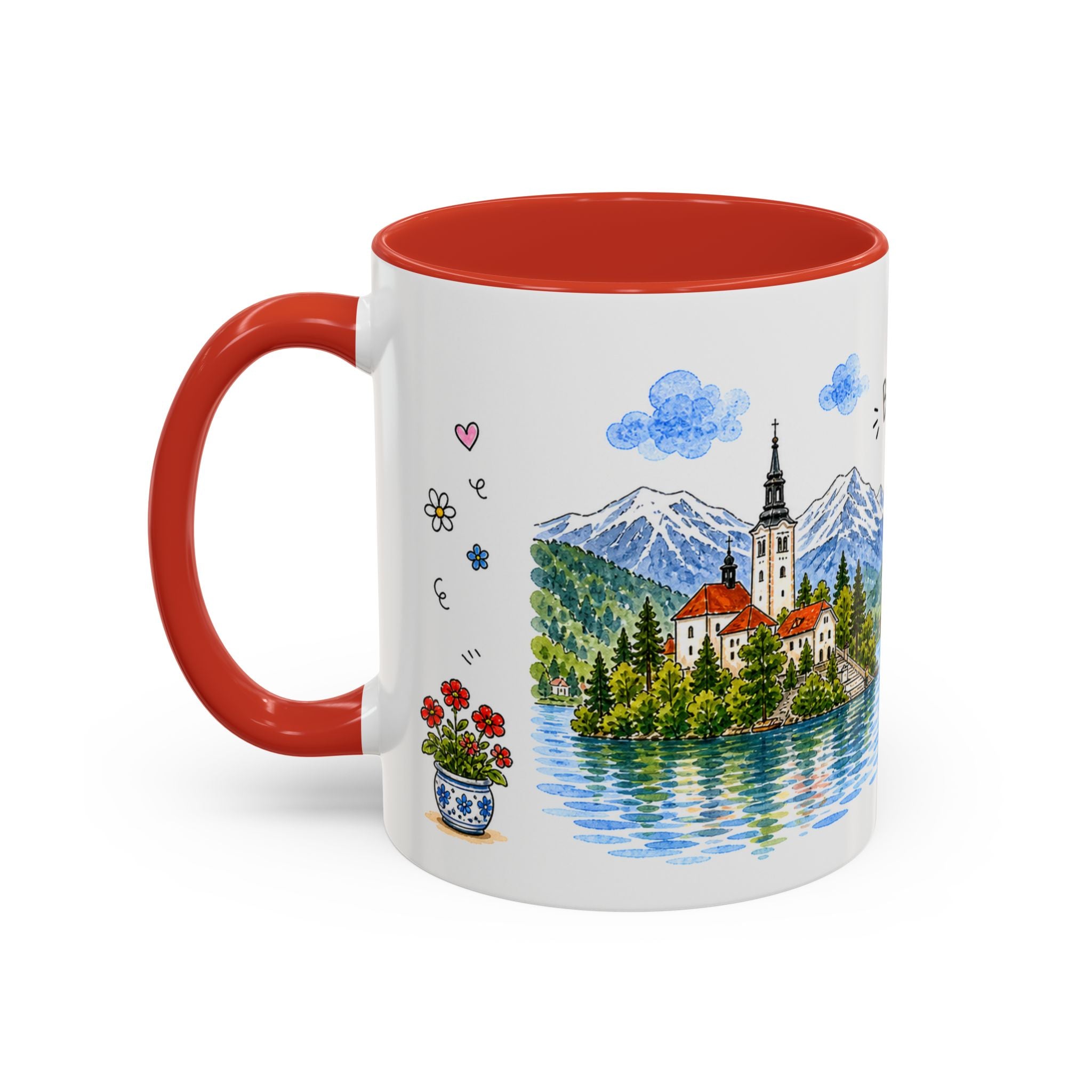 Bled Illustrated Travel Mug | Slovenia Souvenir Accent Coffee Mug | 11oz 15oz Ceramic Cup
