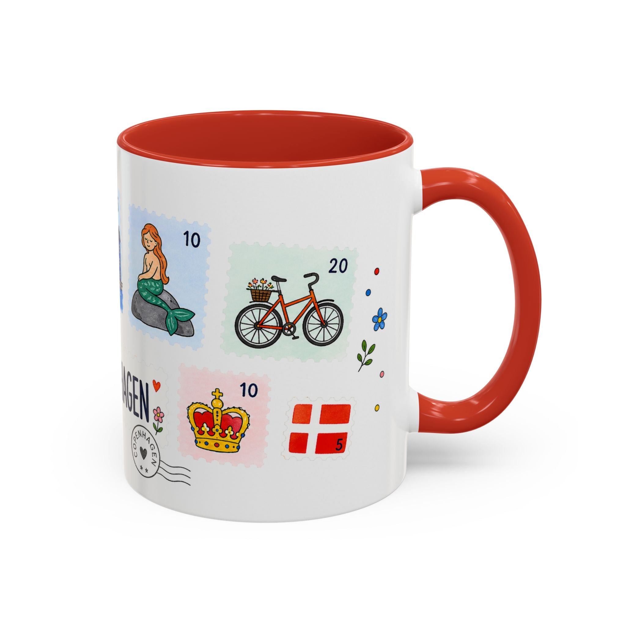 Copenhagen Coffee Mug | Postage Stamp Collage Mug | Travel Souvenir Accent Cup 11oz 15oz