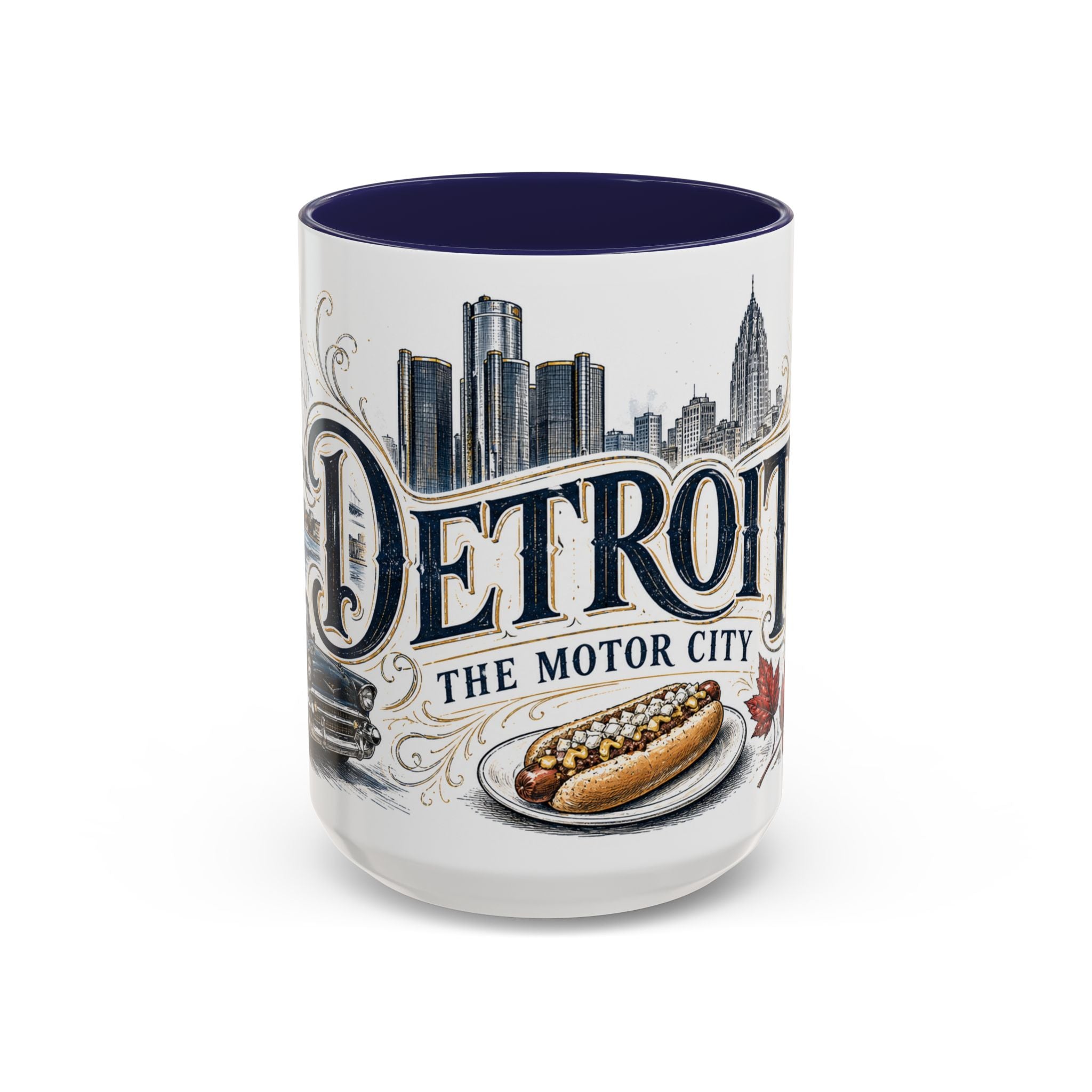 Detroit Coffee Mug | United States Travel Souvenir | Vintage Illustrated City Gift | 11 oz 15 oz Accent Mug