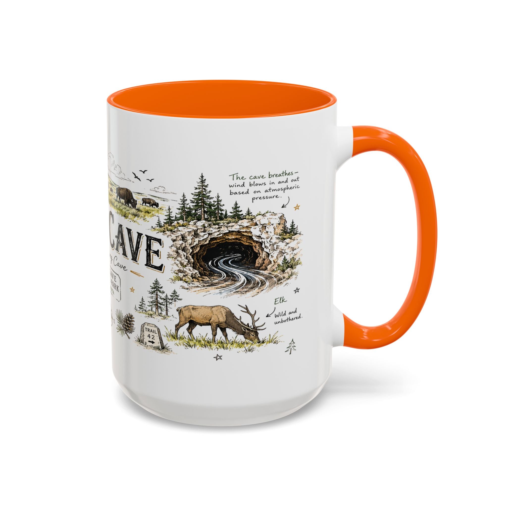 Wind Cave National Park Coffee Mug | South Dakota Cave Bison Prairie Gift | Accent Color Ceramic 11oz 15oz