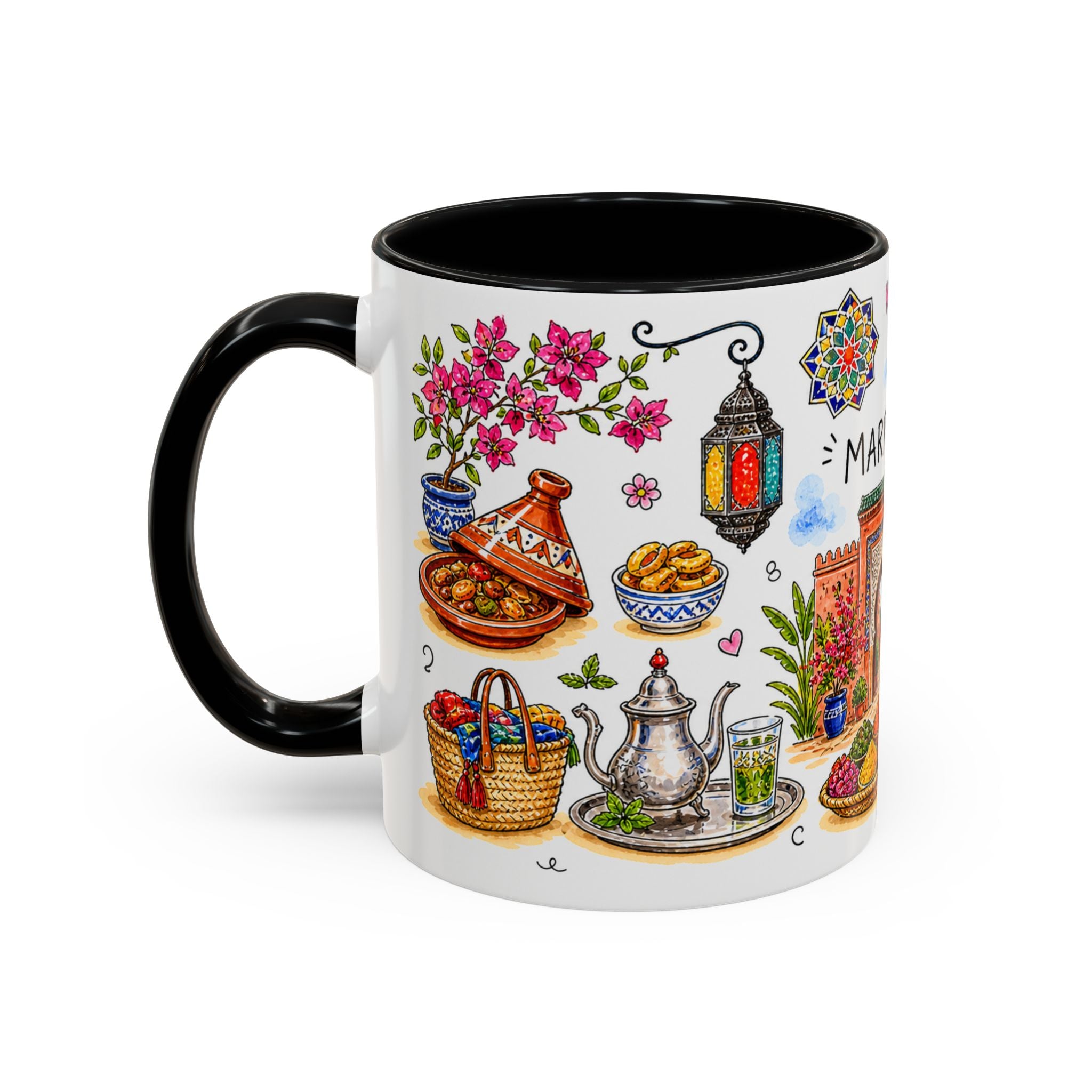 Marrakech Illustrated Travel Mug | City Souvenir Accent Coffee Mug | 11oz 15oz Ceramic Cup