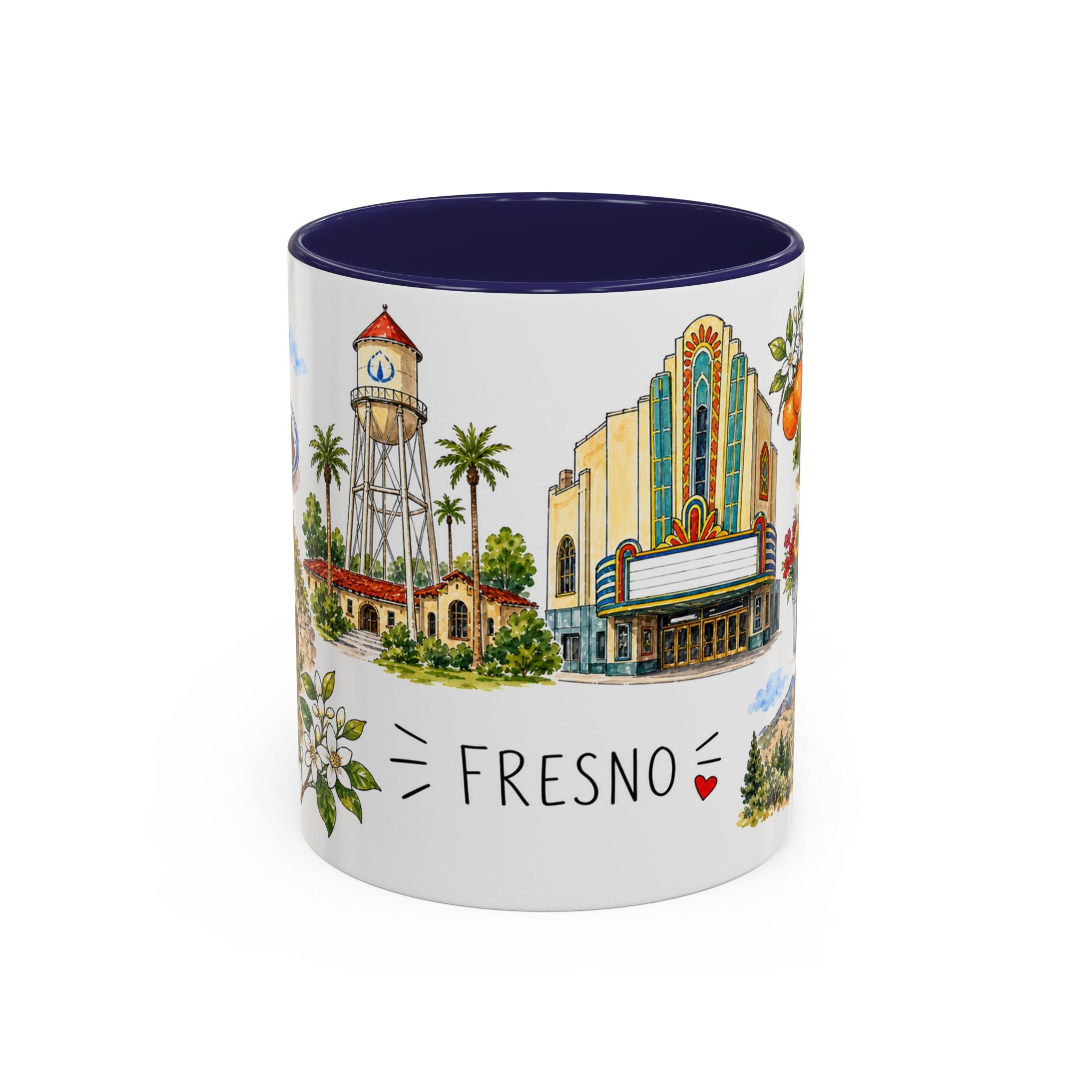 Fresno Illustrated Travel Mug | City Souvenir Accent Coffee Mug | 11oz 15oz Ceramic Cup
