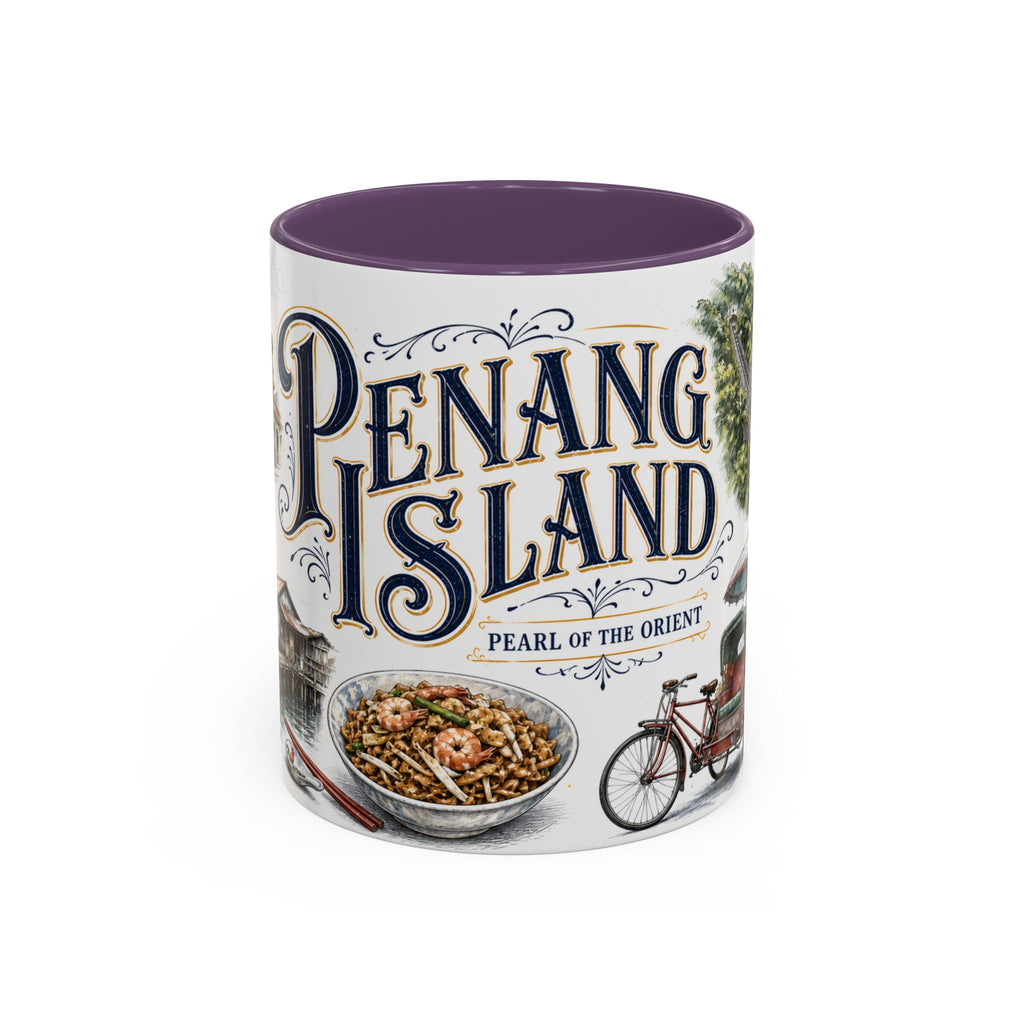 Penang Island Coffee Mug | Malaysia Travel Souvenir | Vintage Illustrated City Gift | 11 oz 15 oz Accent Mug