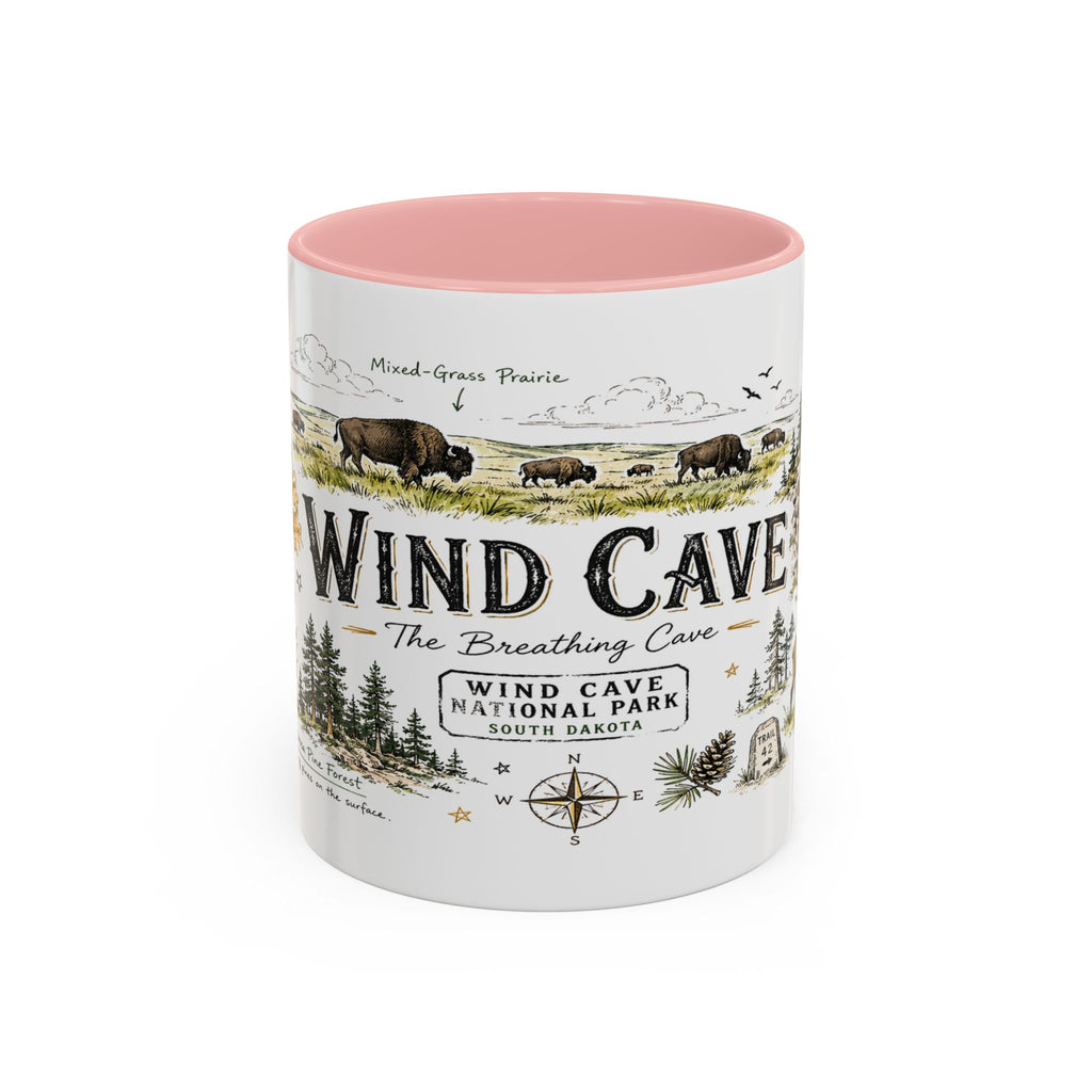 Wind Cave National Park Coffee Mug | South Dakota Cave Bison Prairie Gift | Accent Color Ceramic 11oz 15oz