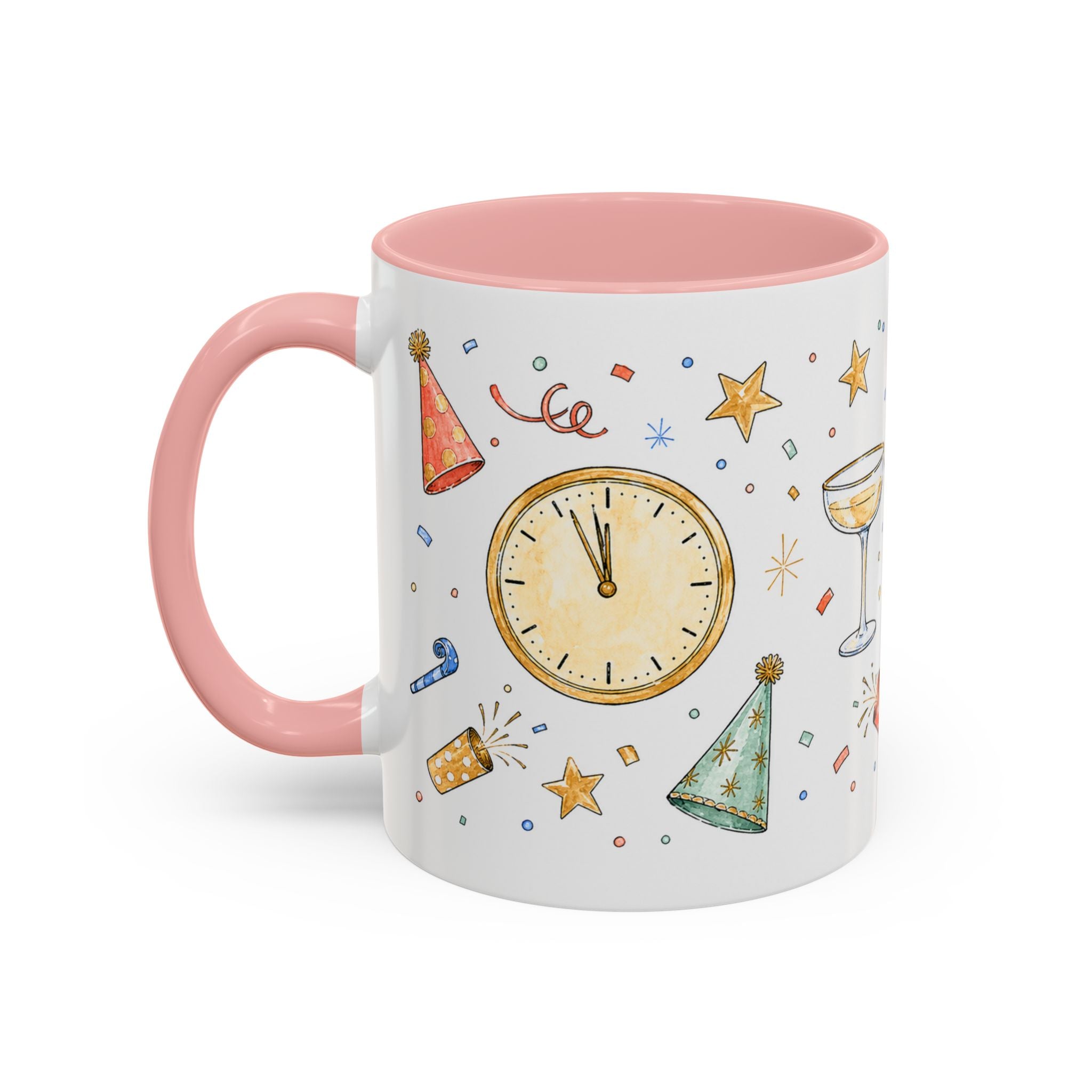 New Year Mug | Midnight Clock Toast Watercolor Celebration Gift | Accent Cup 11oz 15oz