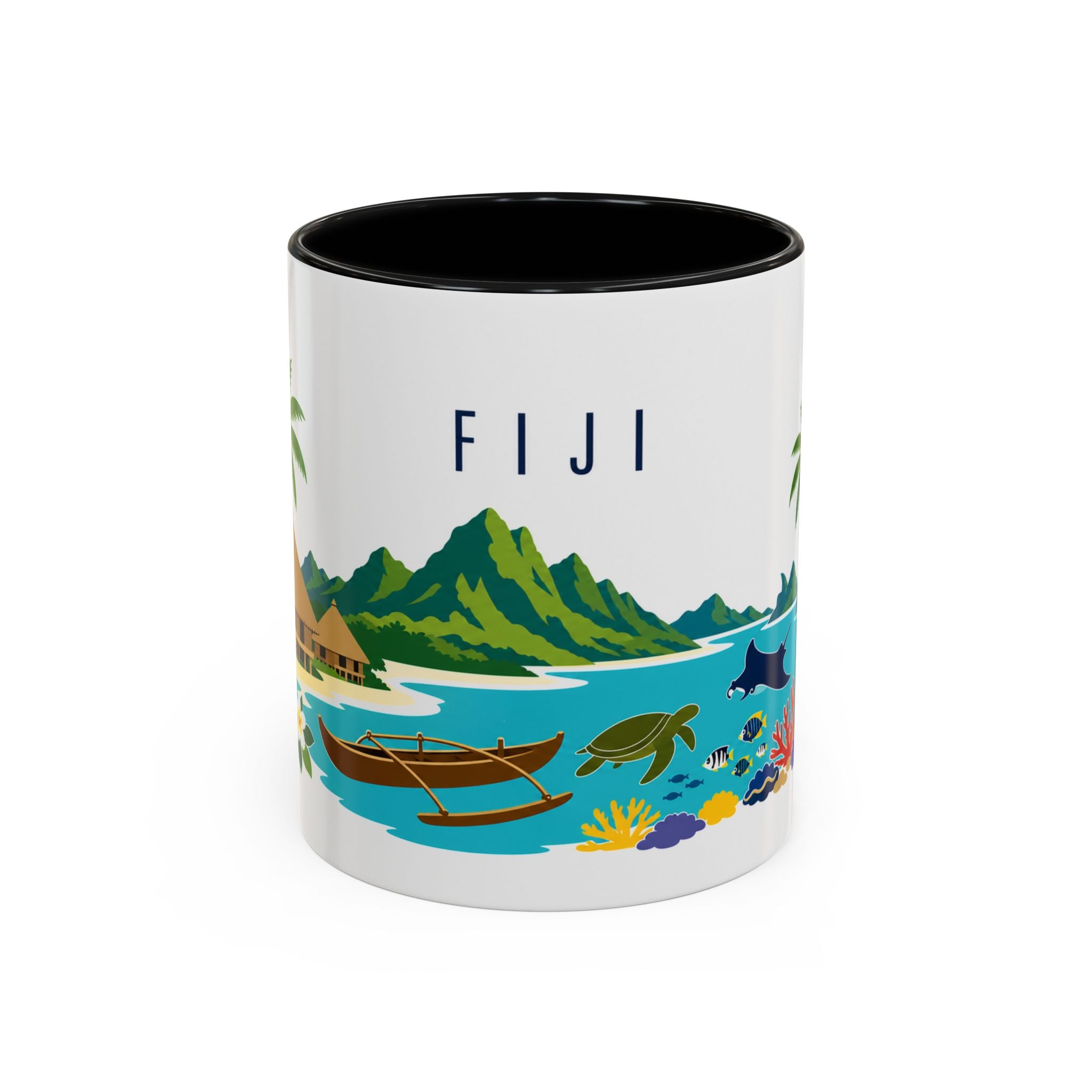 Fiji Coffee Mug | Travel Destination Souvenir Gift | Accent Color Ceramic 11oz 15oz