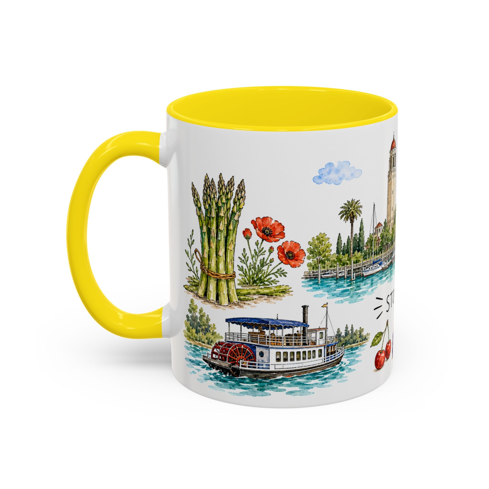 Stockton Illustrated Travel Mug | City Souvenir Accent Coffee Mug | 11oz 15oz Ceramic Cup