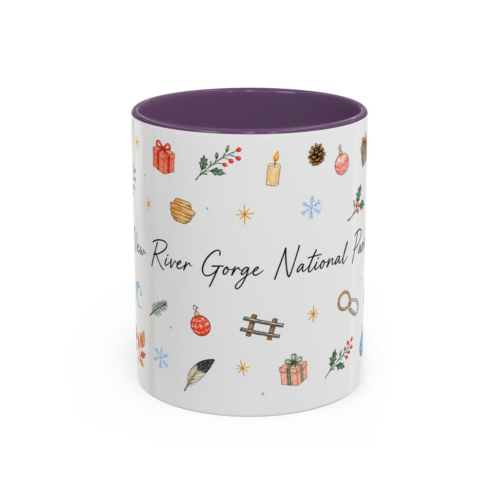 New River Gorge National Park Christmas Mug | Watercolor Travel Souvenir | Holiday Gift | Accent Ceramic Coffee Cup 11oz 15oz