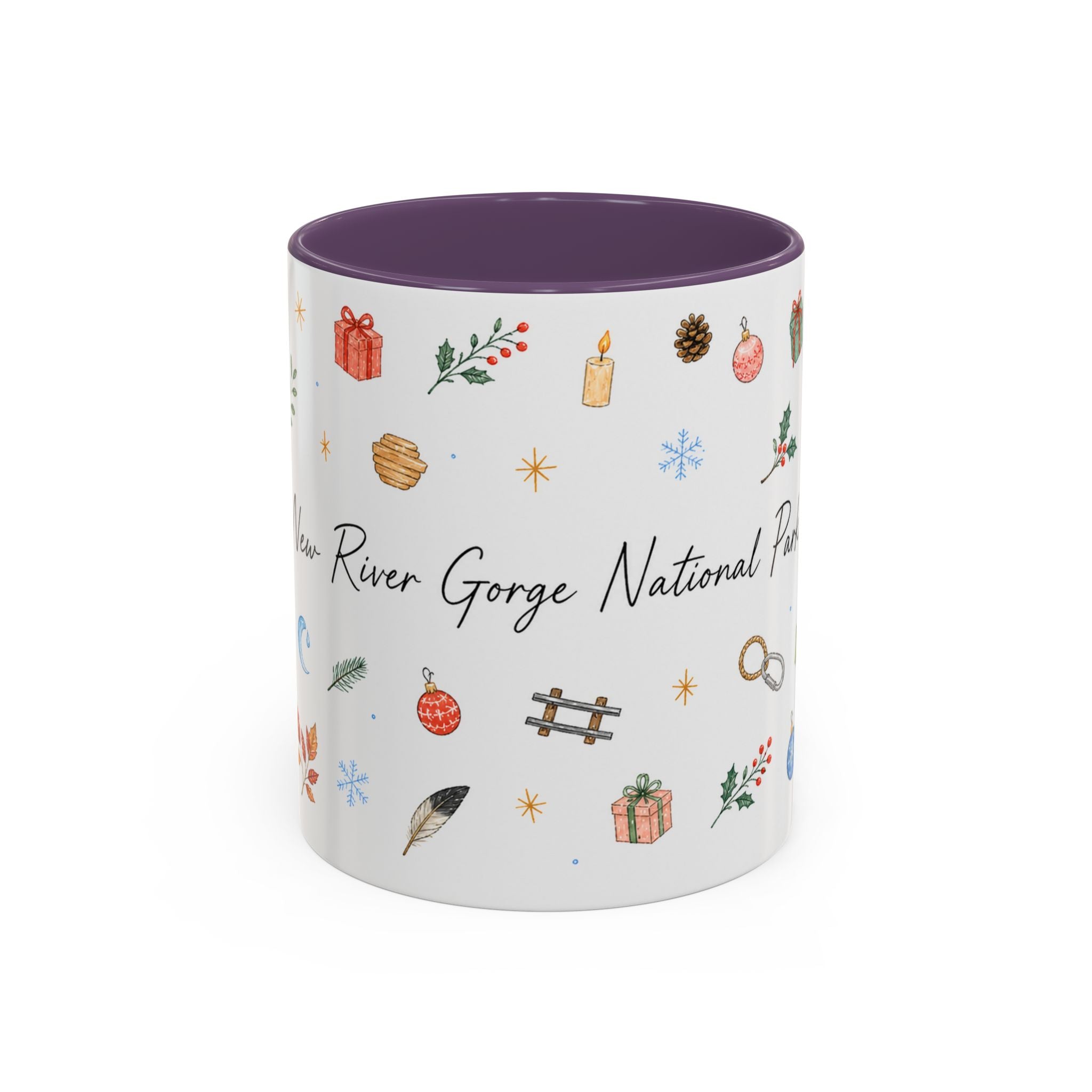 New River Gorge National Park Christmas Mug | Watercolor Travel Souvenir | Holiday Gift | Accent Ceramic Coffee Cup 11oz 15oz