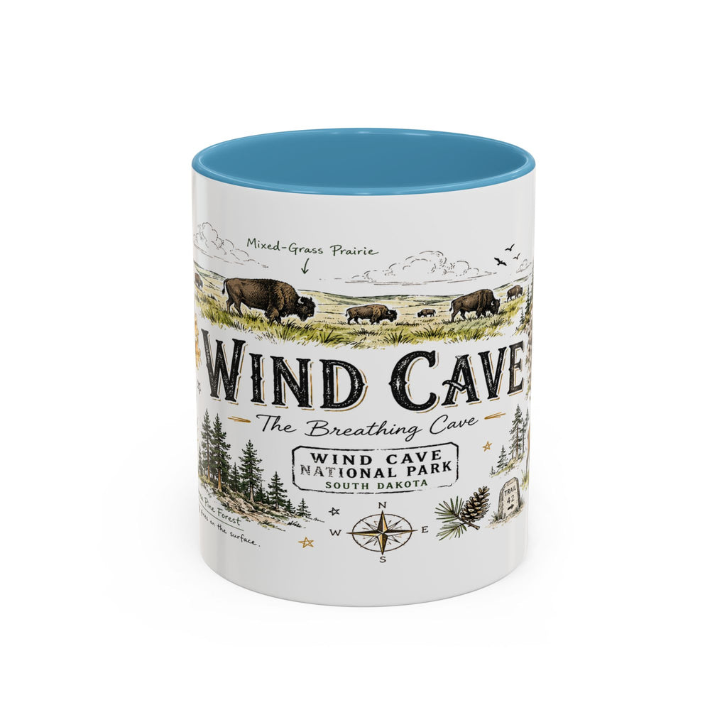 Wind Cave National Park Coffee Mug | South Dakota Cave Bison Prairie Gift | Accent Color Ceramic 11oz 15oz