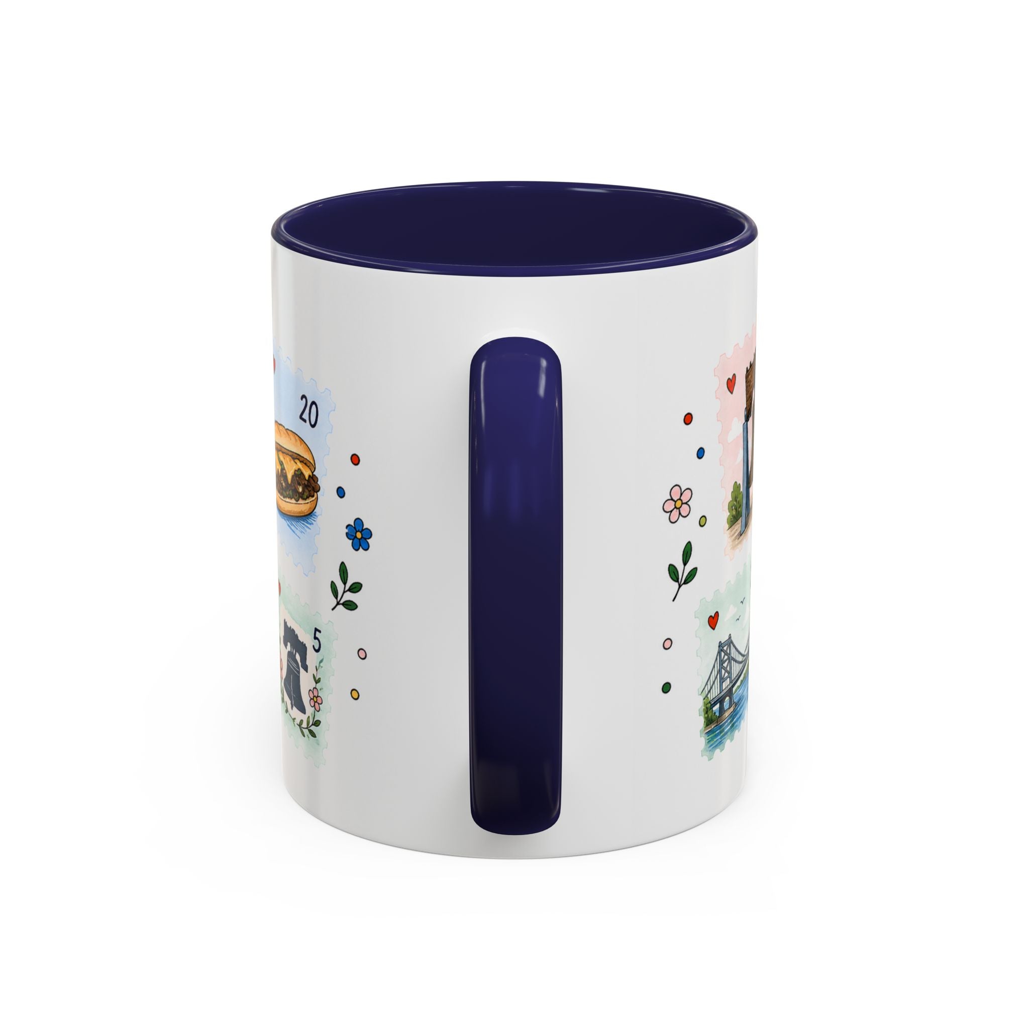 Philadelphia Coffee Mug | Postage Stamp Collage Mug | Travel Souvenir Accent Cup 11oz 15oz