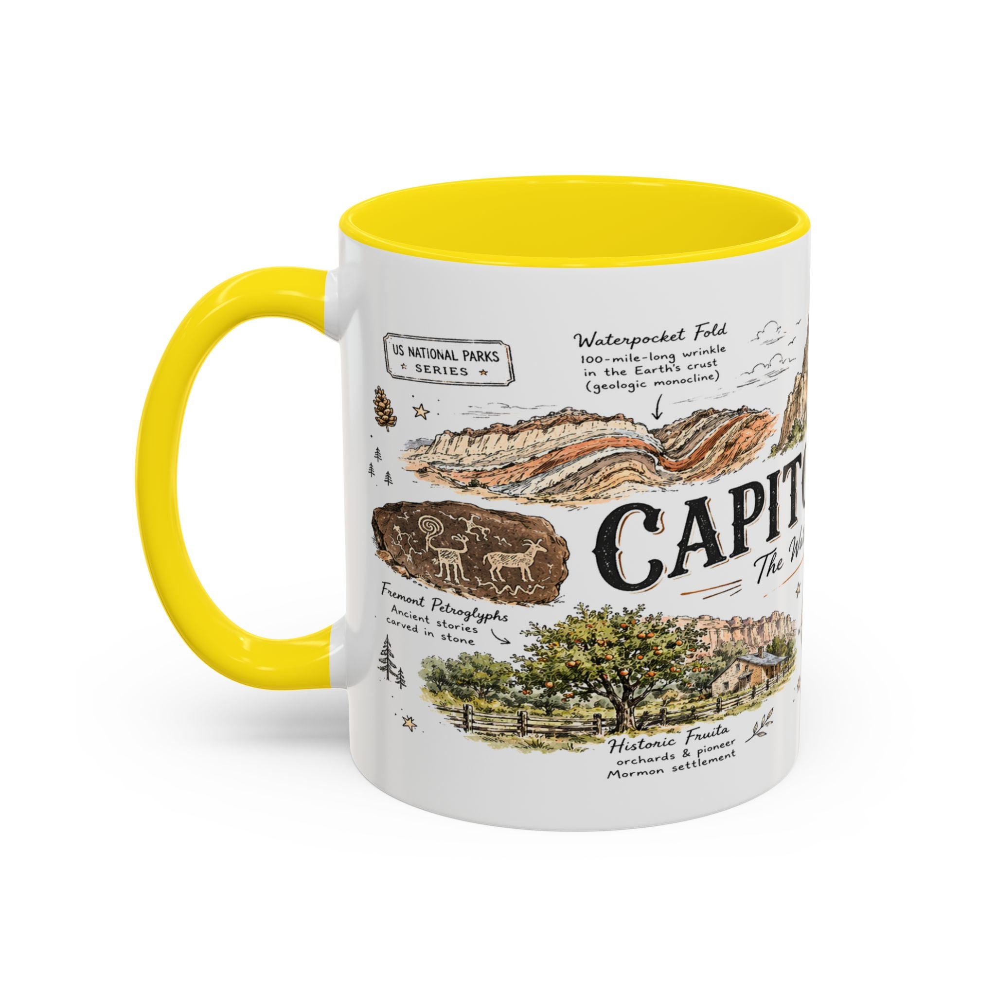 Capitol Reef National Park Coffee Mug | Utah Sandstone Canyon Hiking Gift | Accent Color Ceramic 11oz 15oz