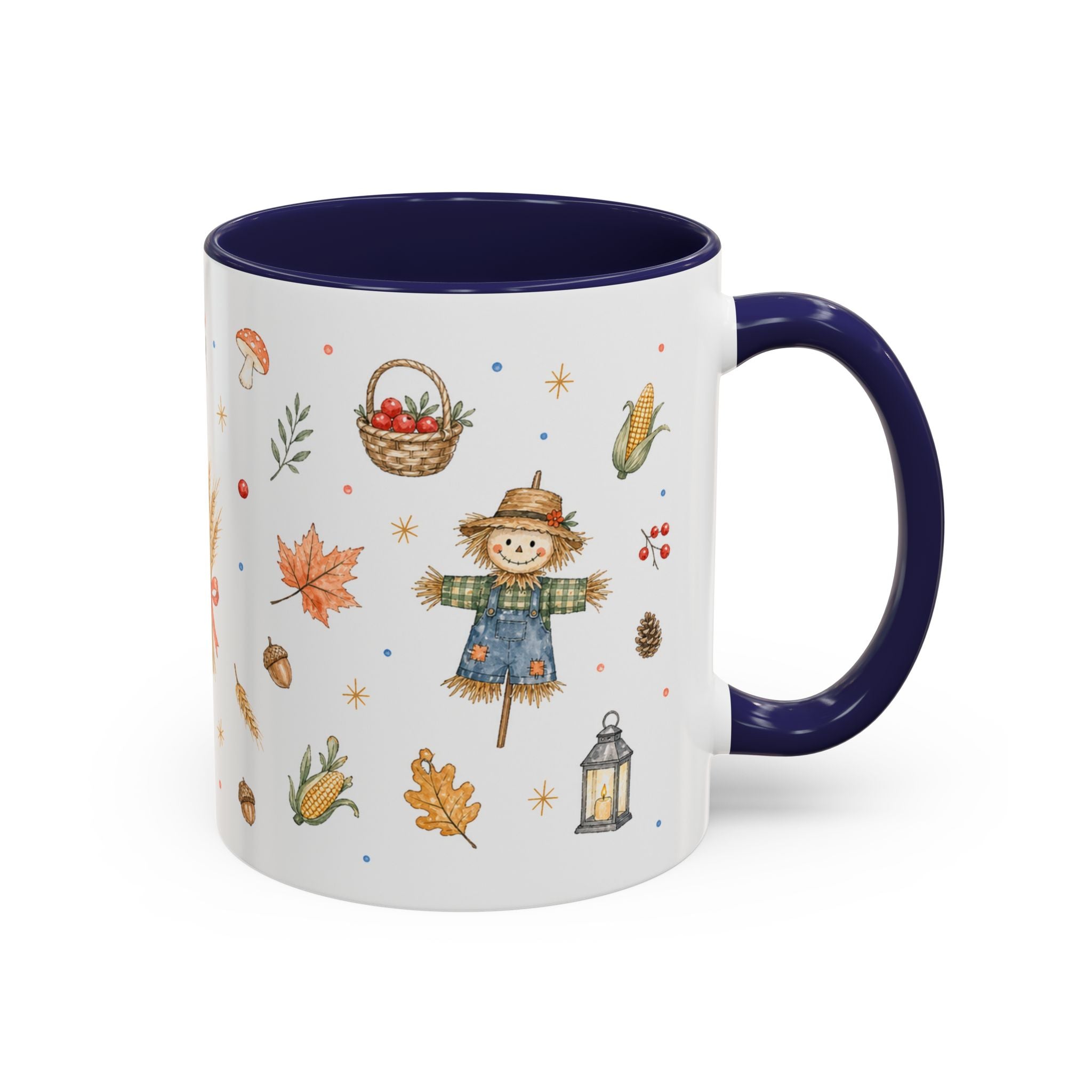 Thanksgiving Mug | Country Harvest Watercolor Gift | Pumpkin Scarecrow Accent Cup 11oz 15oz