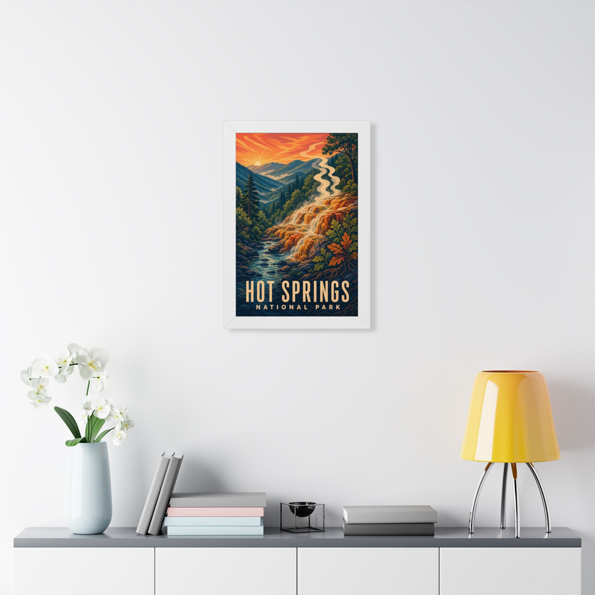 Hot Springs National Park Framed Poster | Vintage Travel Wall Art | Black Walnut White Frame | 16x24 20x30